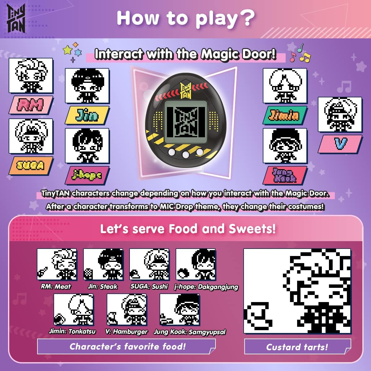 Tamagotchi Nano x TinyTan — Jungkook ver., Hugmy Tamagotchi Vinylfigur und Tamagotchi Nano Electronic Pet