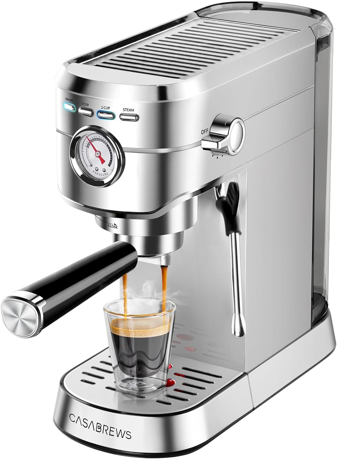 CASABREWS Espresso Machine 20 Bar, Professional Espresso Maker with Milk Frother Steam Wand, Compact Espresso Coffee Machine with 34oz Removable Water Tank for Cappuccino, Latte, Silver · v2
