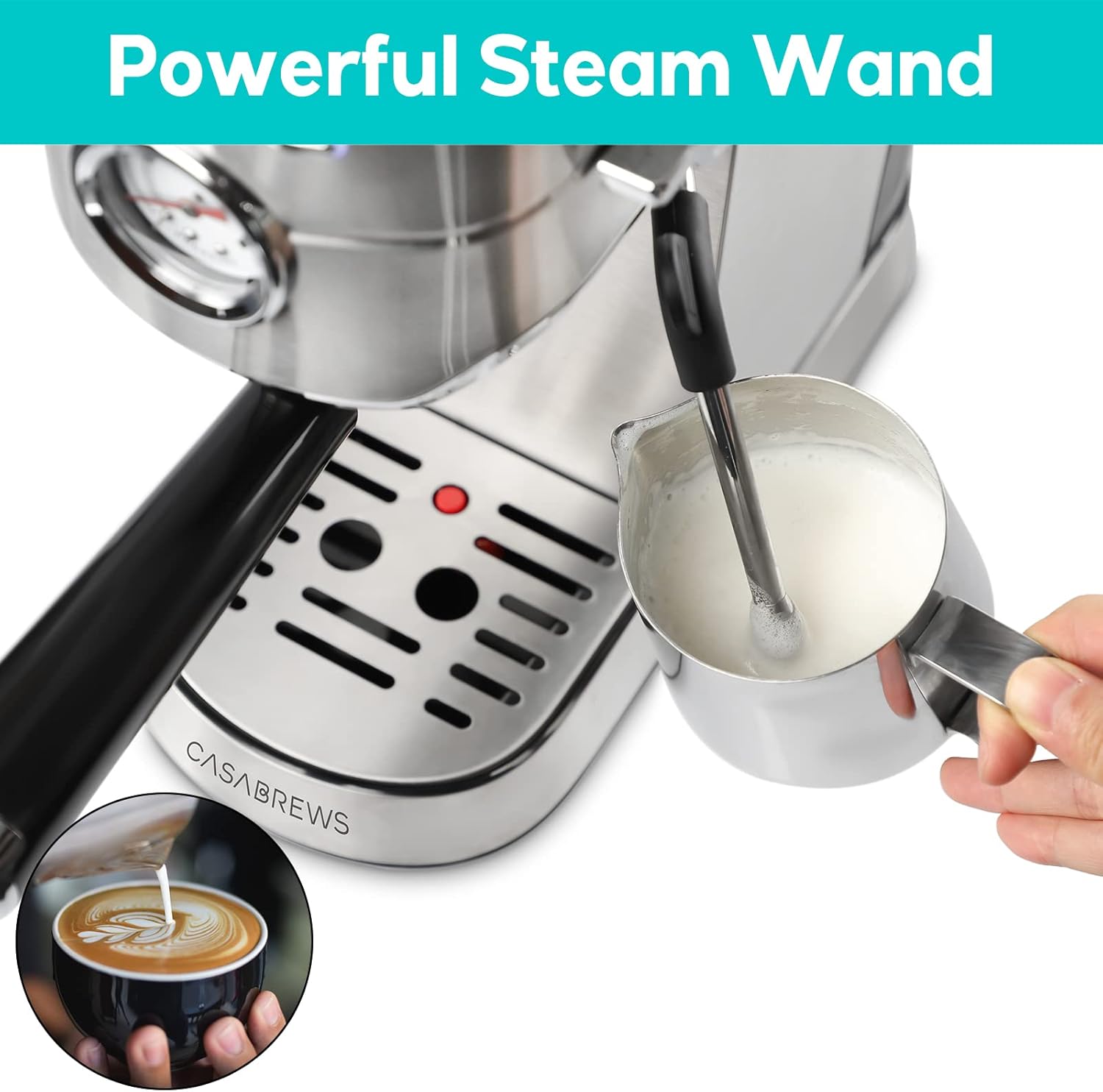 CASABREWS Espresso Machine 20 Bar, Professional Espresso Maker with Milk Frother Steam Wand, Compact Espresso Coffee Machine with 34oz Removable Water Tank for Cappuccino, Latte, Silver · v2