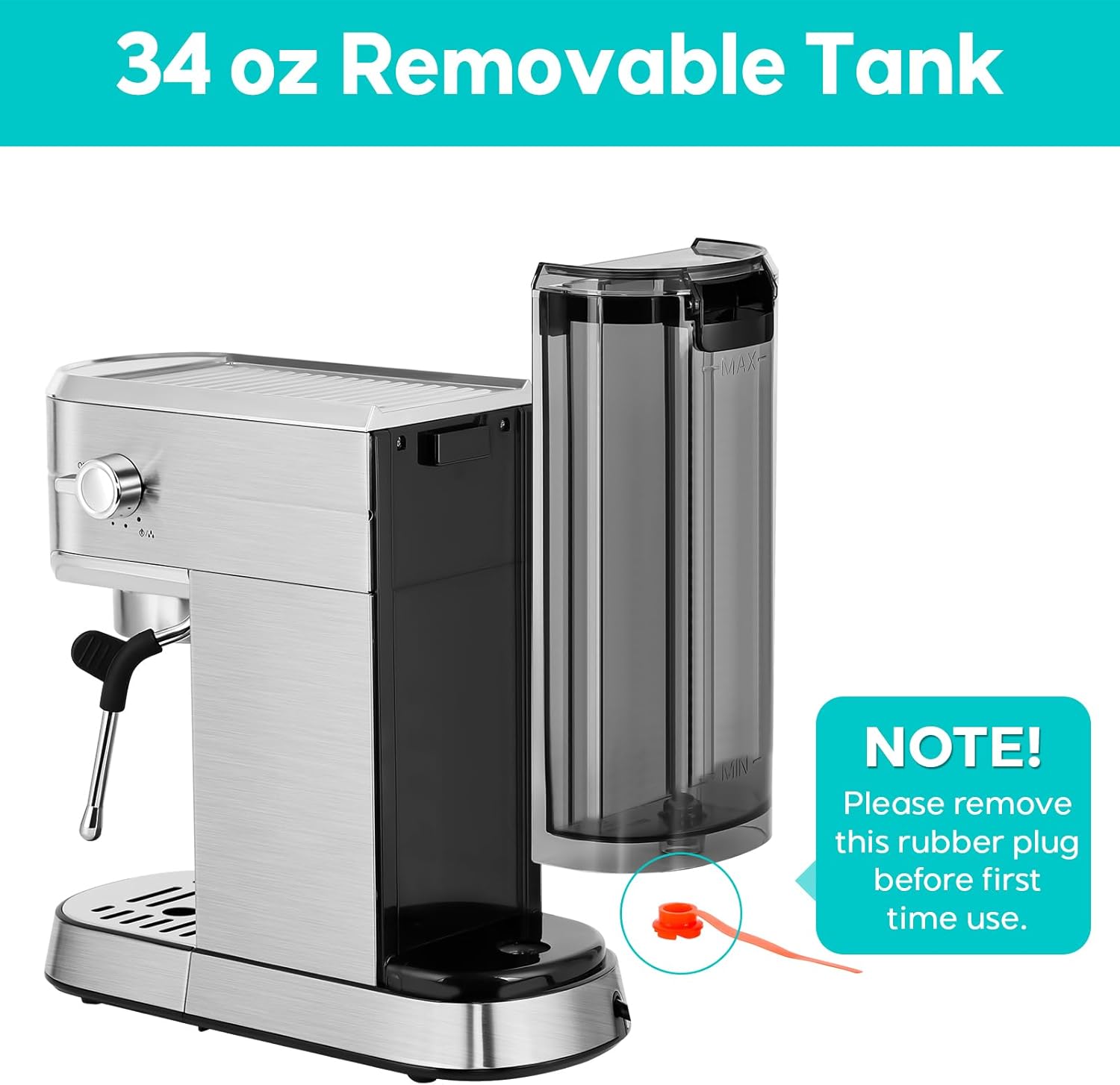 CASABREWS Espresso Machine 20 Bar, Professional Espresso Maker with Milk Frother Steam Wand, Compact Espresso Coffee Machine with 34oz Removable Water Tank for Cappuccino, Latte, Silver · v2