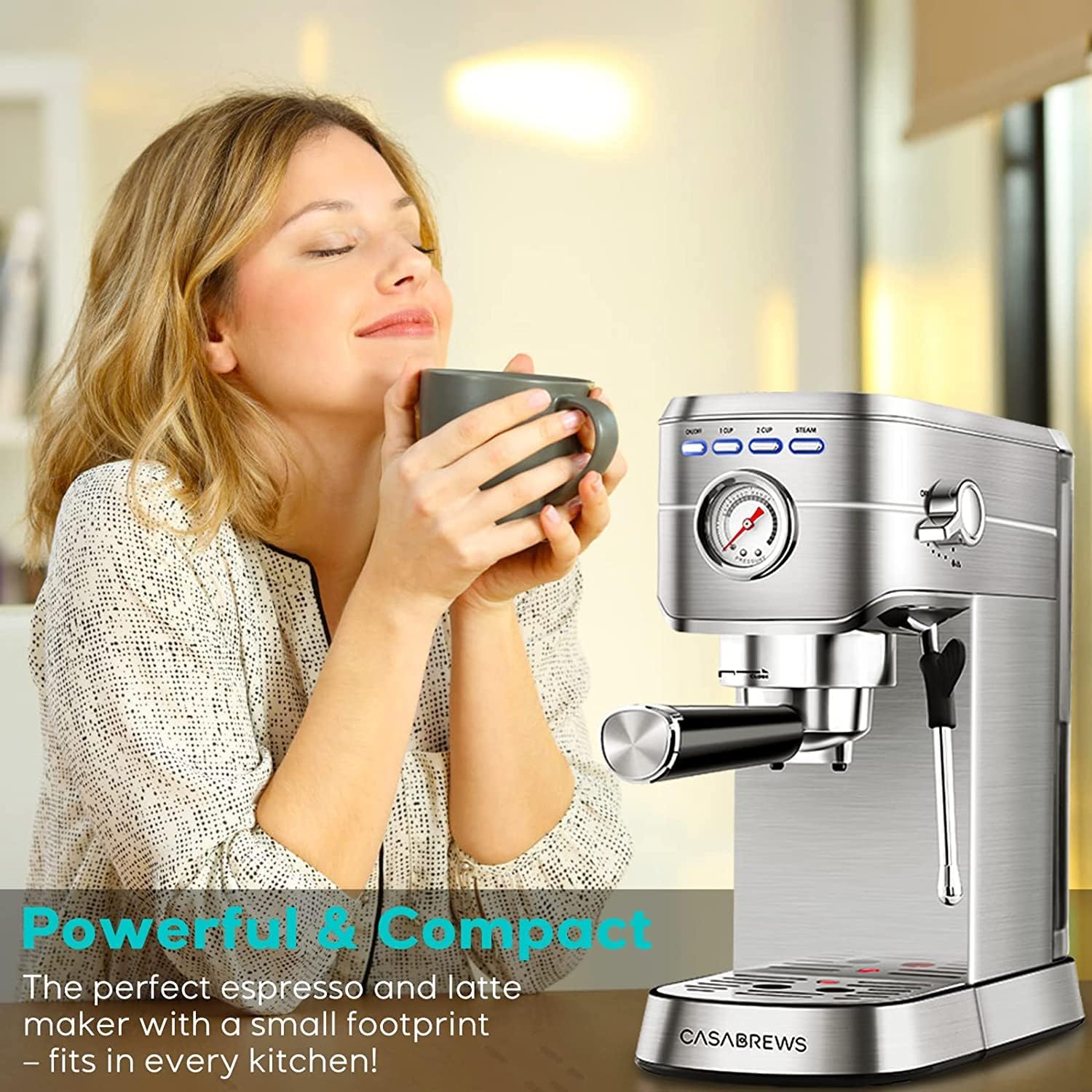 CASABREWS Espresso Machine 20 Bar, Professional Espresso Maker with Milk Frother Steam Wand, Compact Espresso Coffee Machine with 34oz Removable Water Tank for Cappuccino, Latte, Silver · v2