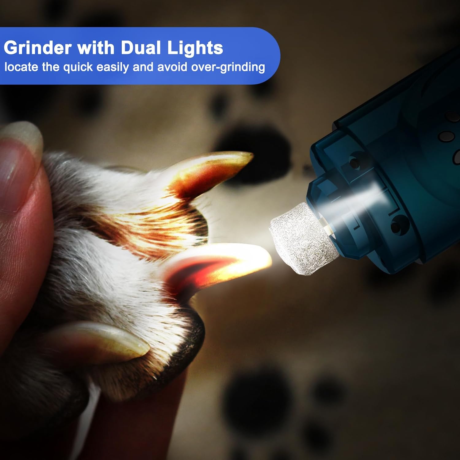 Dog Nail Grinder, Dog Nail Trimmers and Clippers Kit, Super Quiet Electric Pet Nail Grinder, Rechargeable, for Small Large Dogs  Cats Toenail amp; Claw Grooming,3 Speeds, 2 Grinding Wheels (A-Dark Blue) · v4