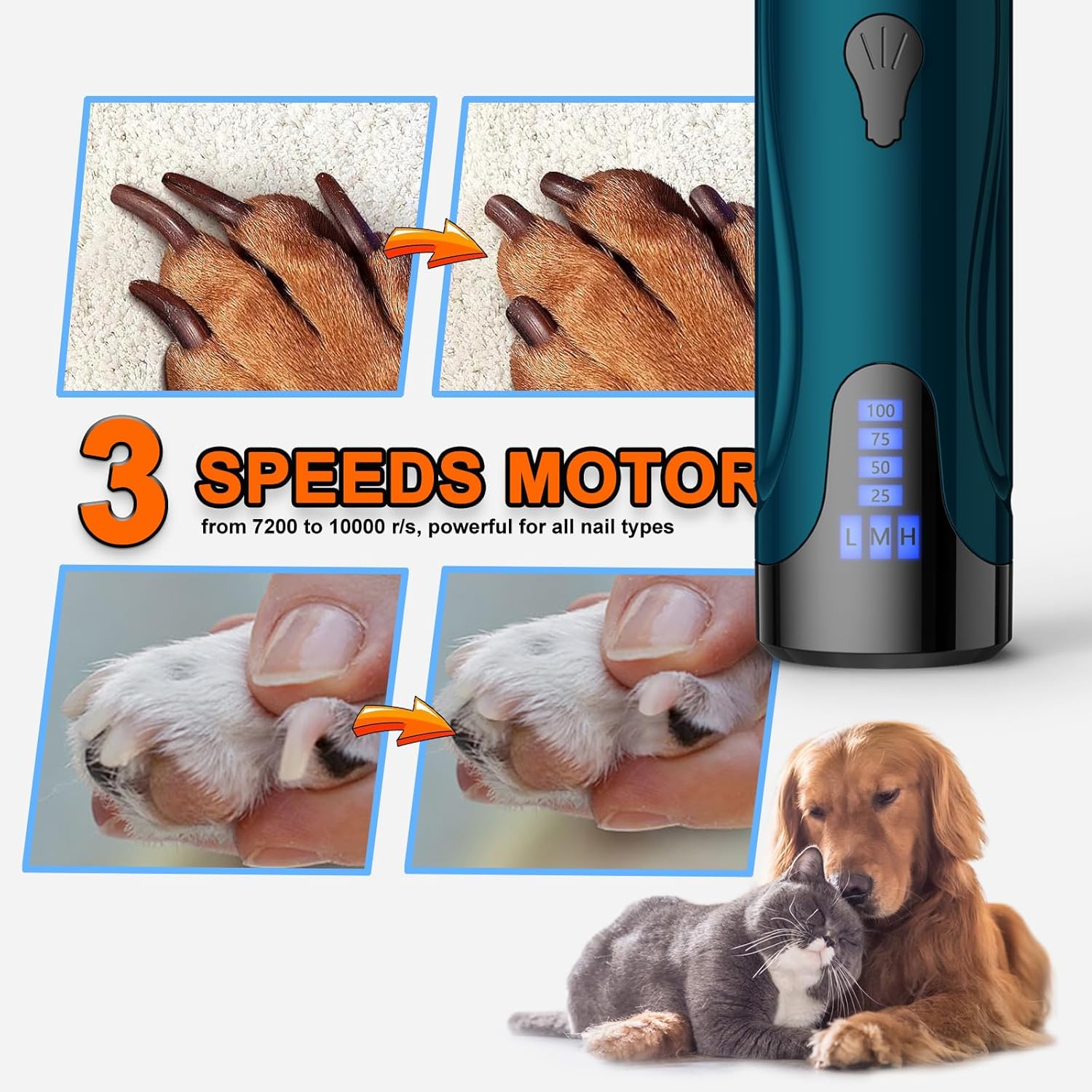 Dog Nail Grinder, Dog Nail Trimmers and Clippers Kit, Super Quiet Electric Pet Nail Grinder, Rechargeable, for Small Large Dogs  Cats Toenail amp; Claw Grooming,3 Speeds, 2 Grinding Wheels (A-Dark Blue) · v4