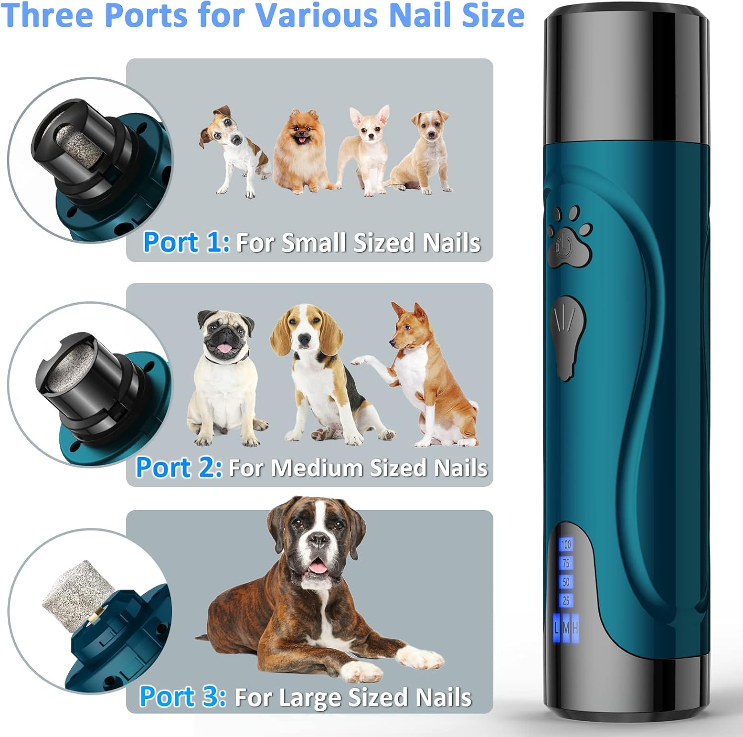 Dog Nail Grinder, Dog Nail Trimmers and Clippers Kit, Super Quiet Electric Pet Nail Grinder, Rechargeable, for Small Large Dogs  Cats Toenail amp; Claw Grooming,3 Speeds, 2 Grinding Wheels (A-Dark Blue) · v4