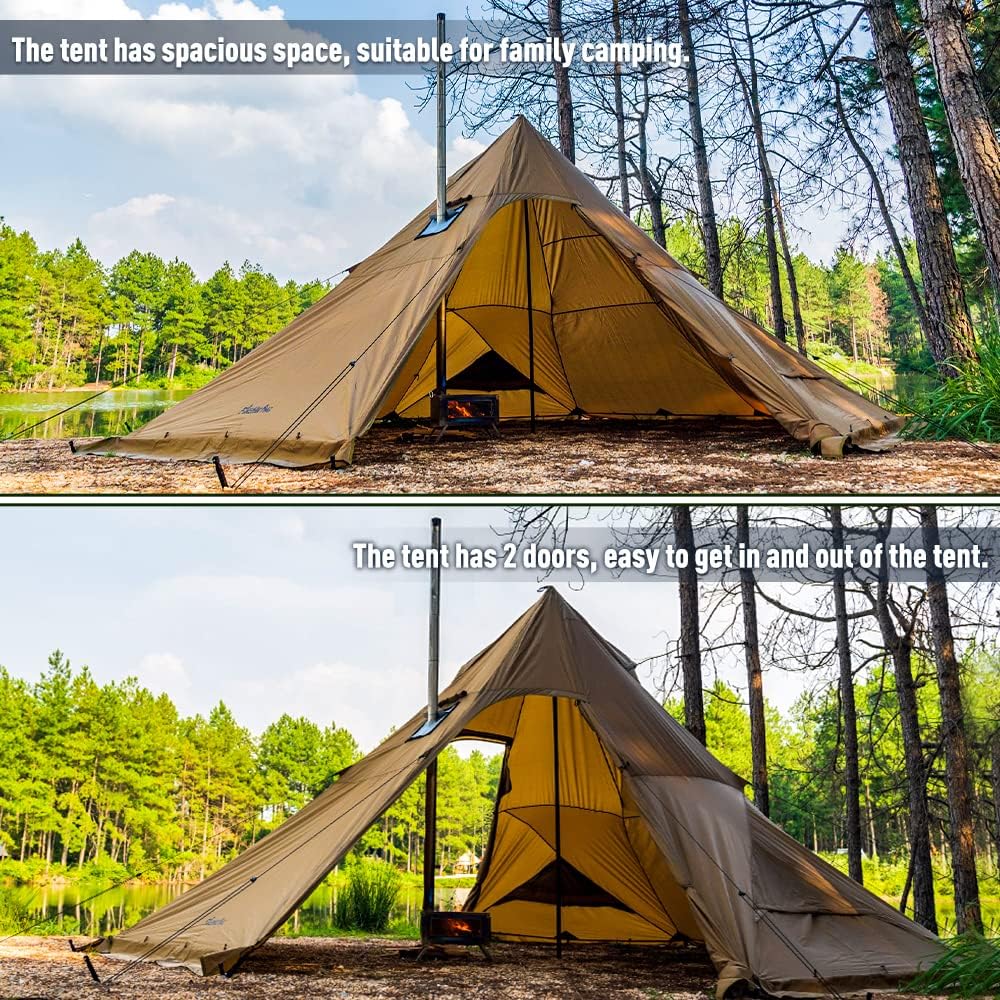 Tenda calda da campeggio FireHiking Tenda Tipi per 4-8 persone con fornello Jack per Bushcraft, cucina e riscaldamento