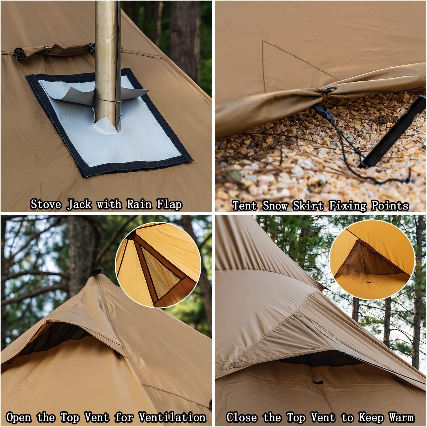 Tenda calda da campeggio FireHiking Tenda Tipi per 4-8 persone con fornello Jack per Bushcraft, cucina e riscaldamento