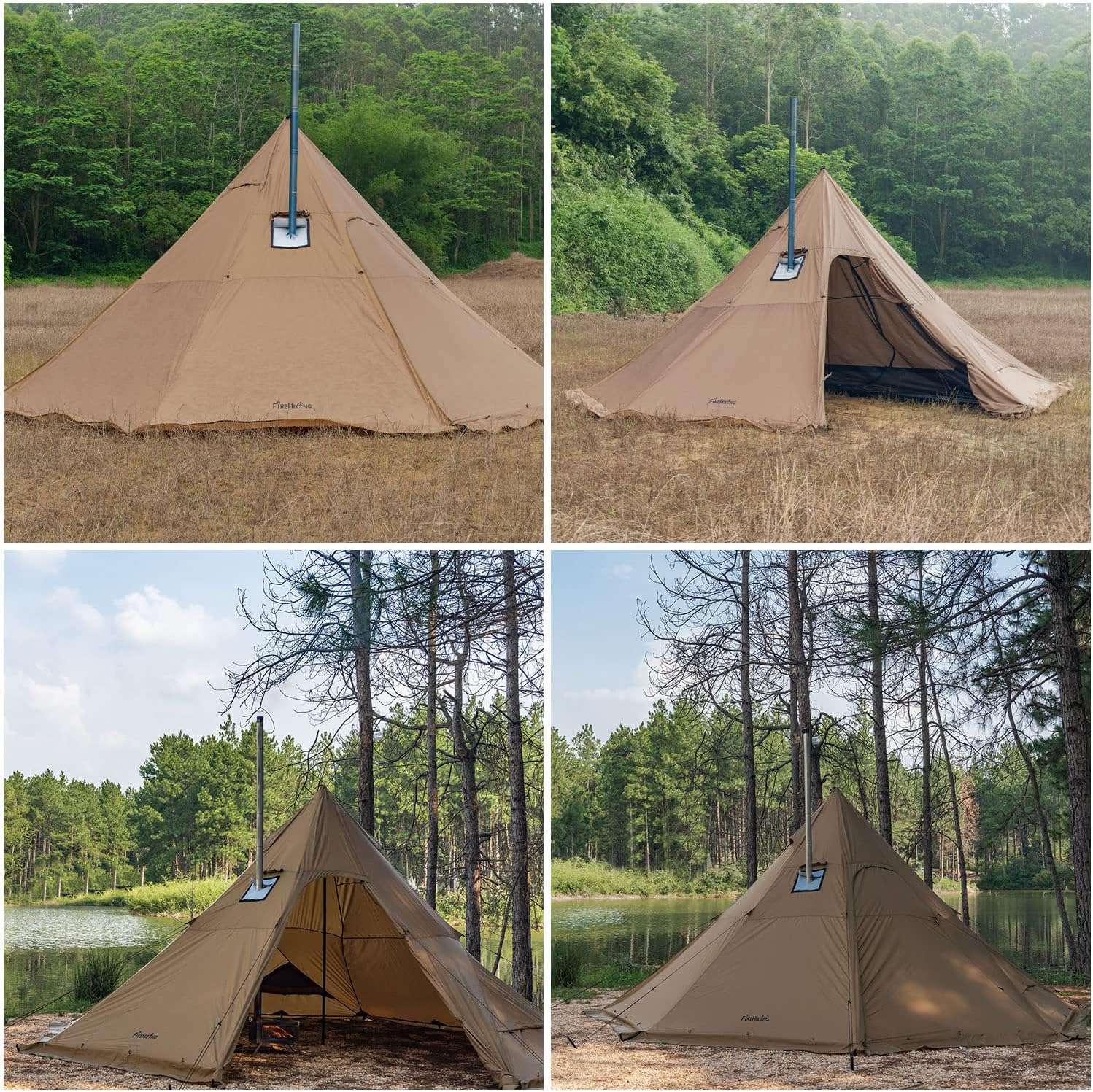 Tenda calda da campeggio FireHiking Tenda Tipi per 4-8 persone con fornello Jack per Bushcraft, cucina e riscaldamento