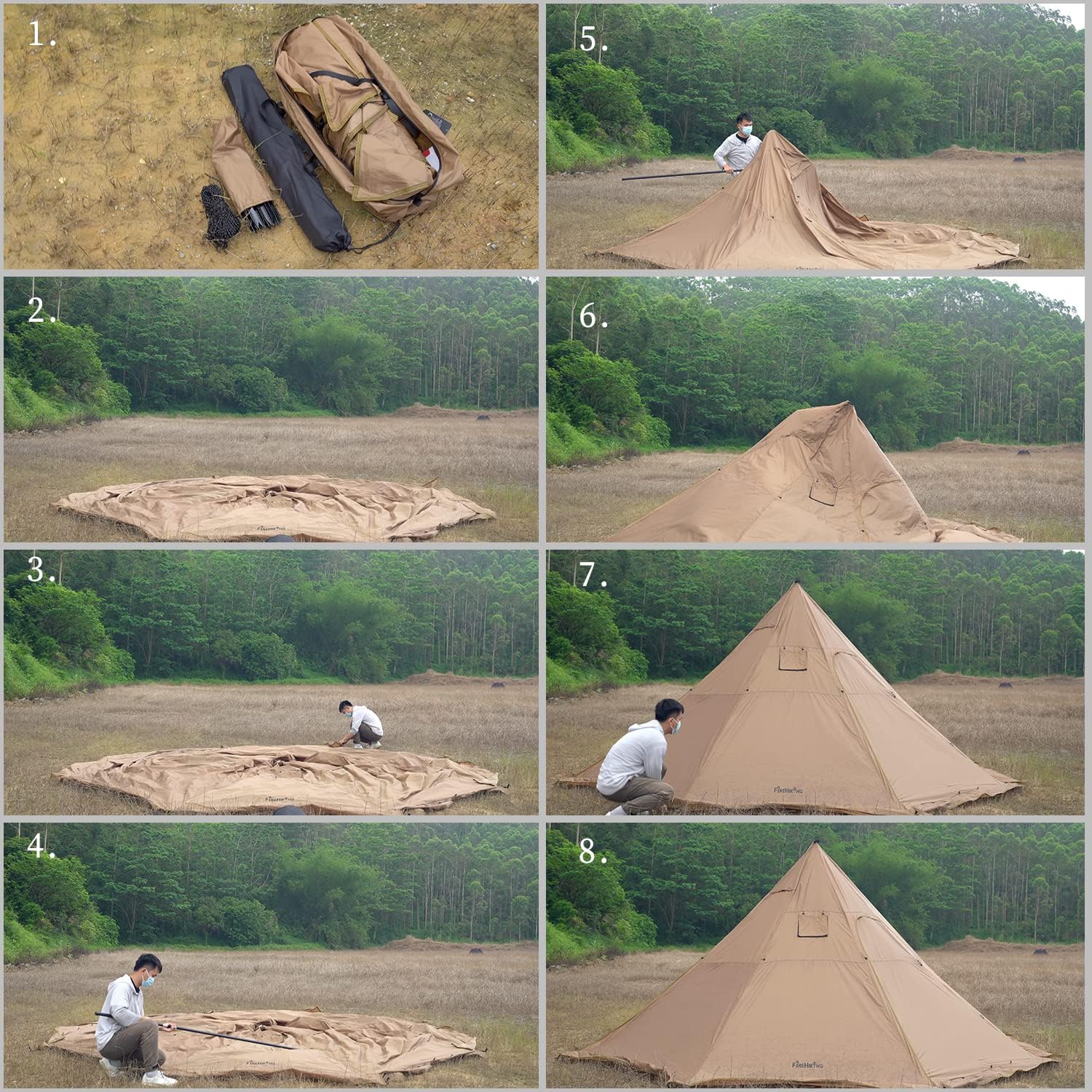 Tenda calda da campeggio FireHiking Tenda Tipi per 4-8 persone con fornello Jack per Bushcraft, cucina e riscaldamento