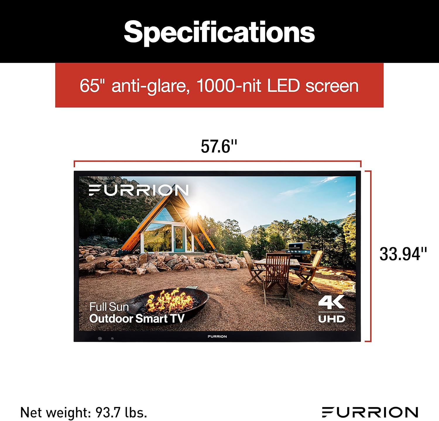 Televisor inteligente Aurora LED 4K de 65 pulgadas, pleno sol, LED para exteriores, HDR10, resistente a la intemperie, con antirreflejo, pantalla LED de 1000 nits, vidrio templado, antenas externas para áreas de estar al aire libre totalmente soleadas