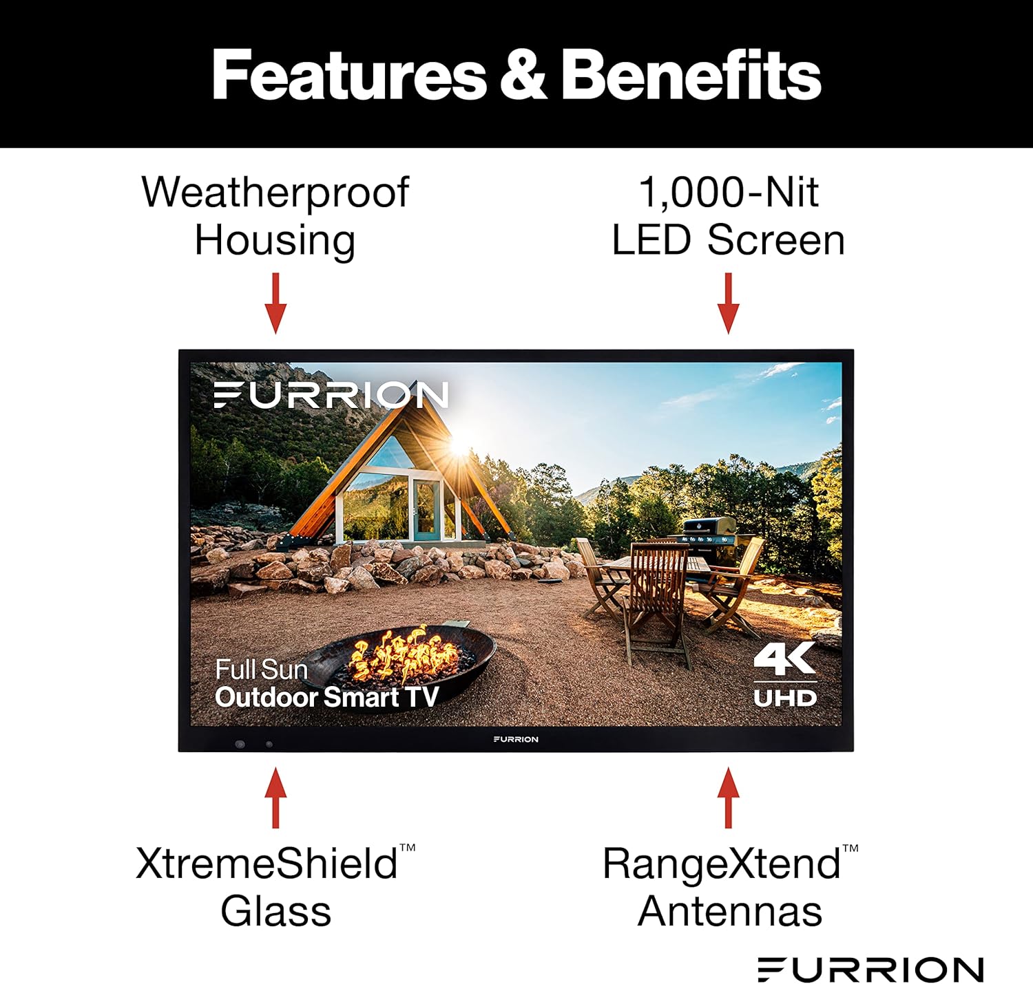 Televisor inteligente Aurora LED 4K de 65 pulgadas, pleno sol, LED para exteriores, HDR10, resistente a la intemperie, con antirreflejo, pantalla LED de 1000 nits, vidrio templado, antenas externas para áreas de estar al aire libre totalmente soleadas