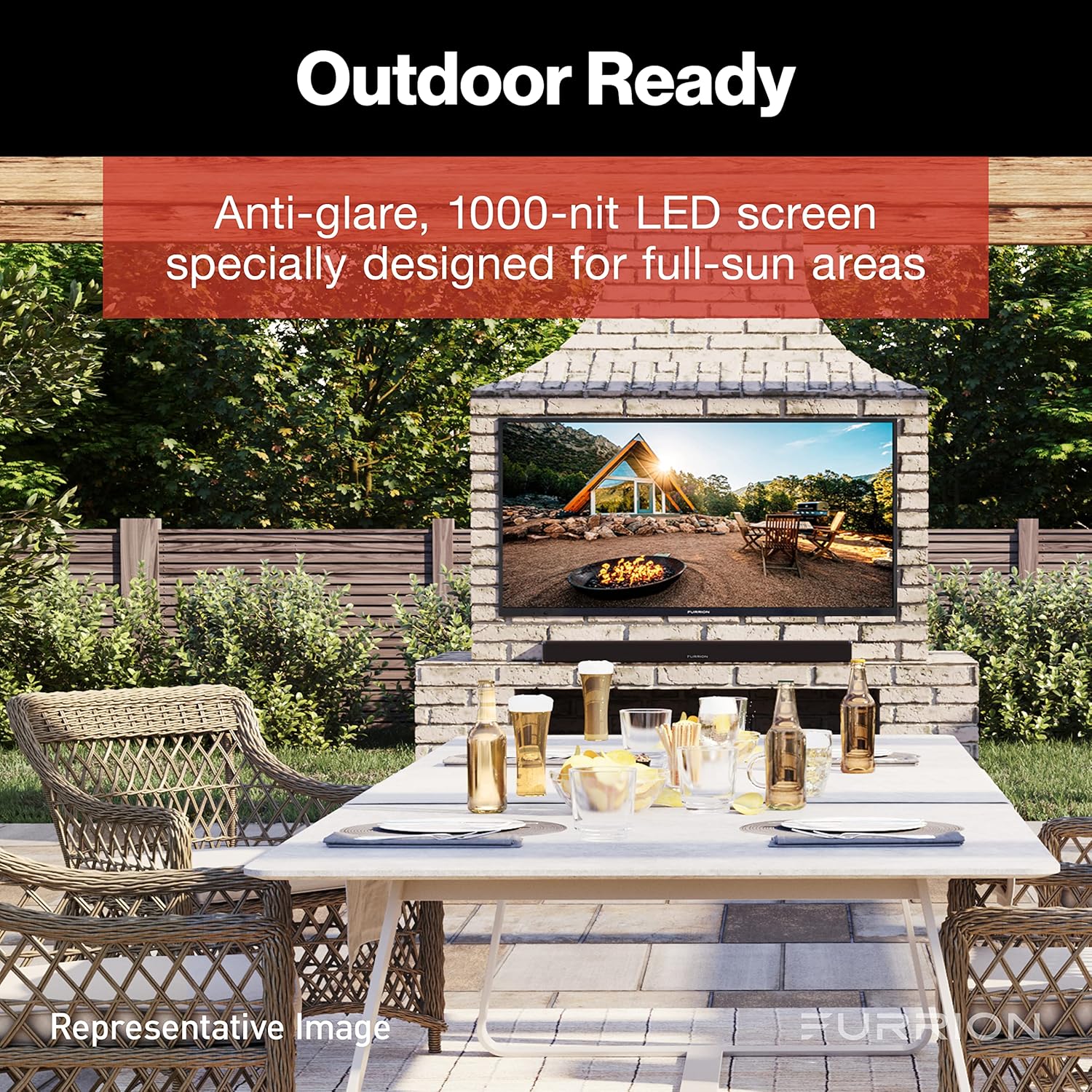 Televisor inteligente Aurora LED 4K de 65 pulgadas, pleno sol, LED para exteriores, HDR10, resistente a la intemperie, con antirreflejo, pantalla LED de 1000 nits, vidrio templado, antenas externas para áreas de estar al aire libre totalmente soleadas