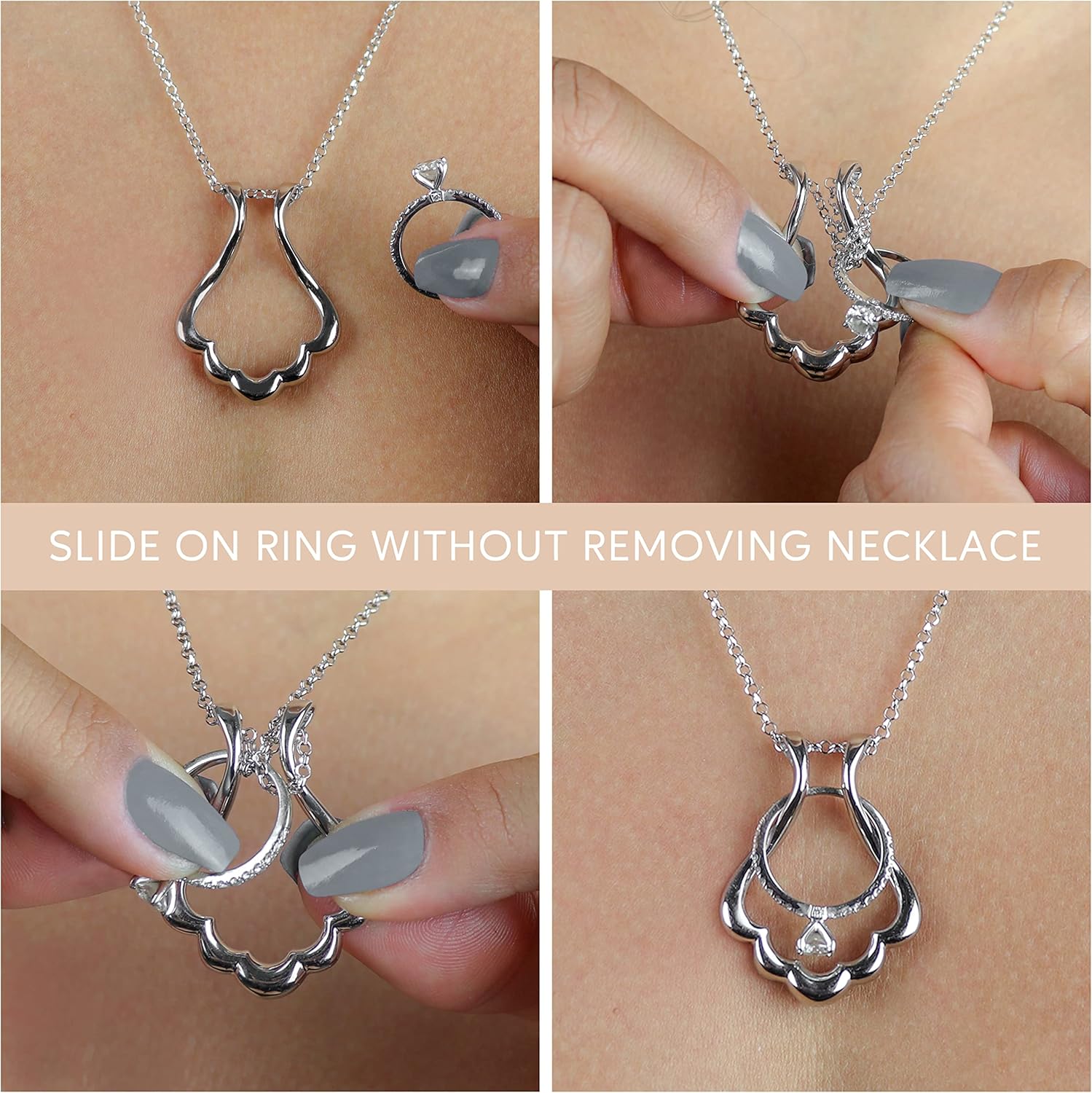 Ring Holder Necklace - Sterling Silver Ring Keeper Necklaces - Women Men Wedding Ring Holder Necklace - Cute Necklace Jewelry for Women, Wife, Nurse, Doctor - Cute Ring Necklace Holder · v4