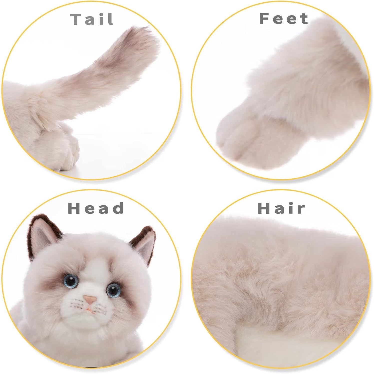 CU-MATE 20 pollici - Peluche Ragdoll grigio a forma di gatto - Peluche realistico a mano a forma di gatto Ann Baker, regalo regalo