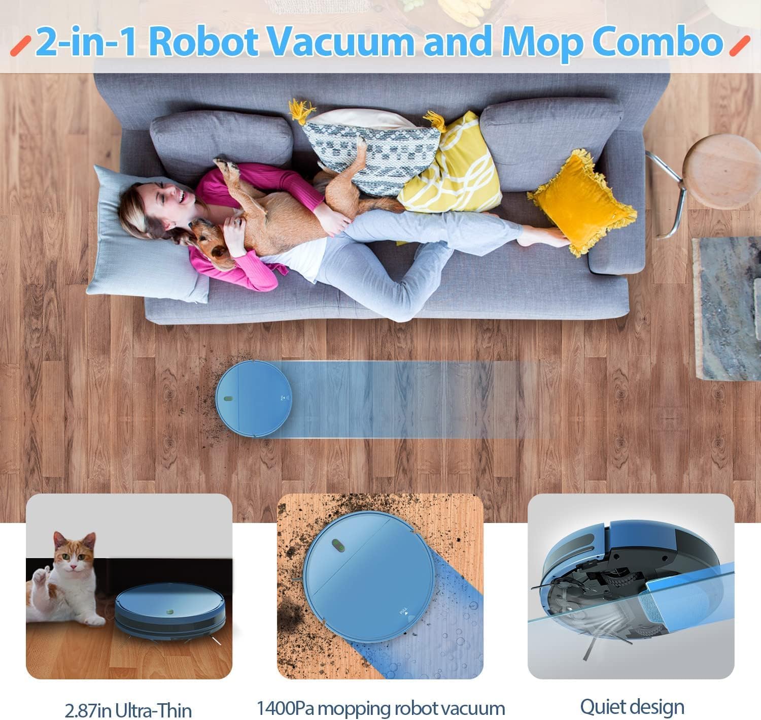 Robot aspirapolvere, robot aspirapolvere e mocio ZCWA funziona con WiFi, APP, telecomando, aspirapolvere robot 2 in 1 a ricarica automatica, robot aspirapolvere e mocio combinato perfetto per peli di animali domestici, tappeti, pavimenti duri