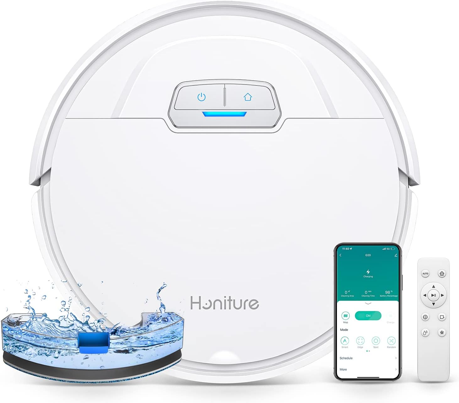 HONITURE Roboter-Staubsauger, G20 3-in-1-Roboter-Staubsauger und -Mopp-Kombination, 4000 Pa, starke Saugleistung, Selbstaufladung, App-RemoteAmp; Sprachsteuerung, kompatibel mit Alexa, ideal für Teppiche, Hartböden, Tierhaare.
