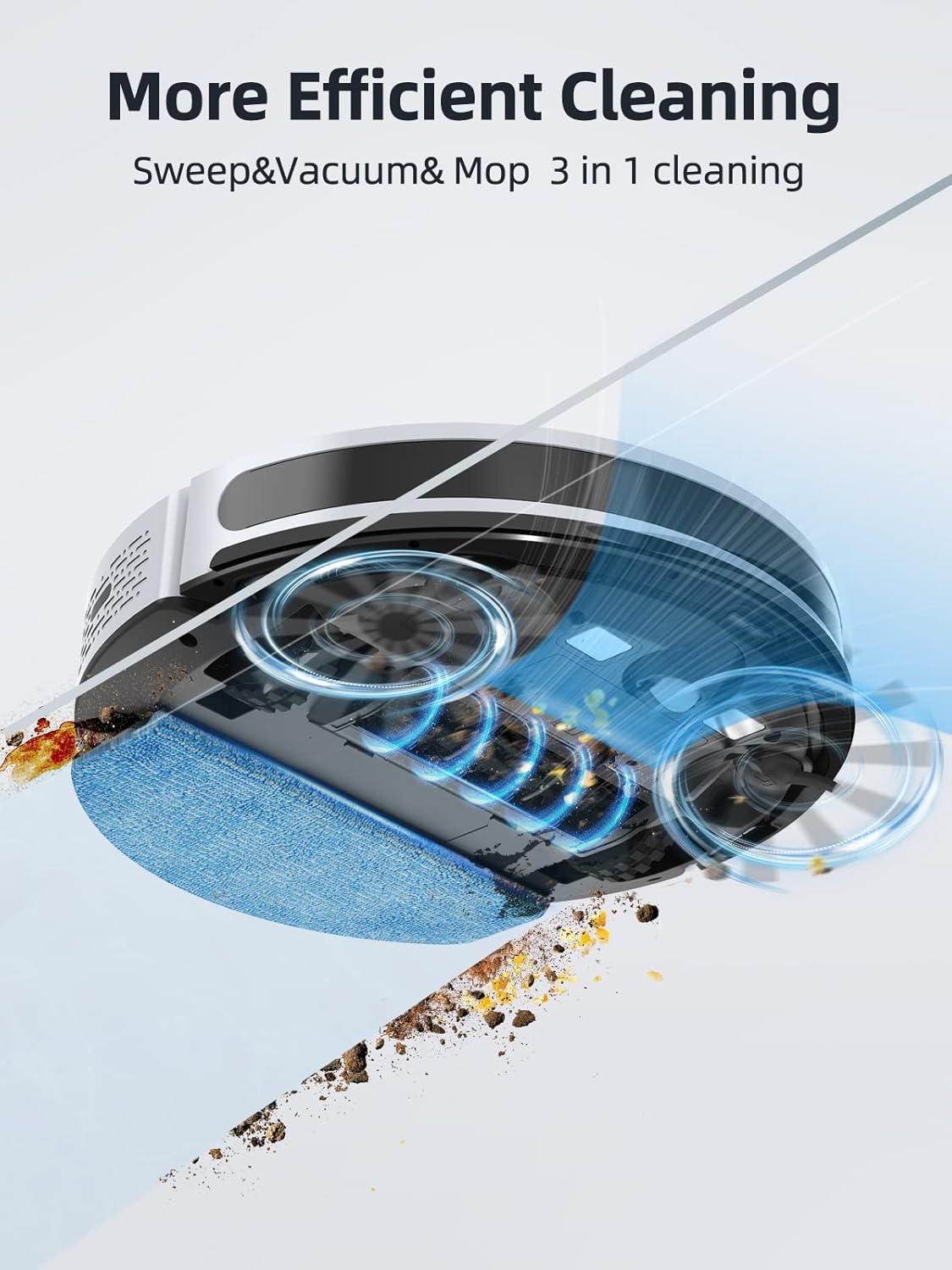 HONITURE Robot Vacuum Cleaner, G20 Robot Vacuum and Mop Combo 3 in 1, 4000pa Strong Suction, Self-Charging, AppRemoteamp;Voice Control, Compatible with Alexa, Ideal for Carpet, Hard Floor, Pet Hair. · v7