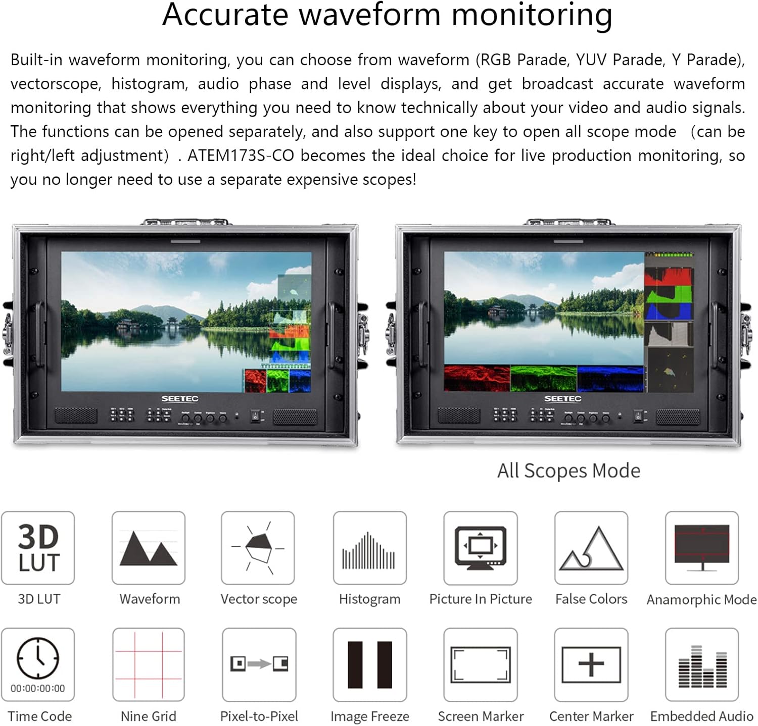 SEETEC ATEM173S-CO 17.3 inch Multi-Camera Broadcast Monitor with 4x3G-SDI Input Output 1 HDMI in Quad Split Display for Studio Television Production Full HD 1920x1080 (ATEM173S-CO) · v6