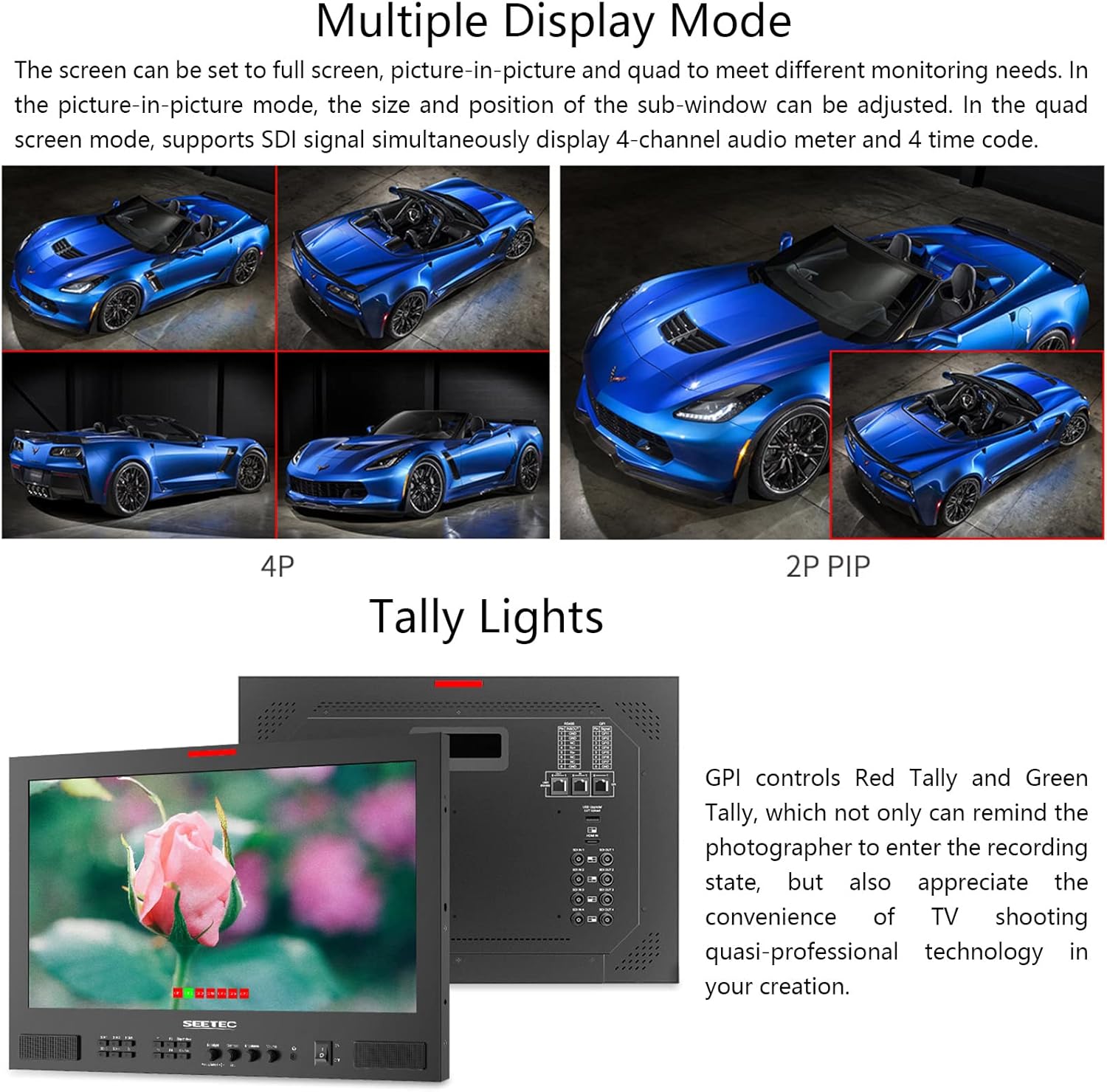 SEETEC ATEM173S-CO 17.3 inch Multi-Camera Broadcast Monitor with 4x3G-SDI Input Output 1 HDMI in Quad Split Display for Studio Television Production Full HD 1920x1080 (ATEM173S-CO) · v6