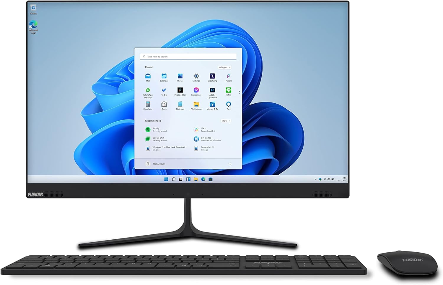 Fusion5 23.8 Full HD IPS All-in-One Desktop Computer with Windows 11 - Quad-Core, 4GB RAM, 128GB SSD, Dual-Band WiFi, Expandable HDD - AIO PC with Front Camera, Wireless Keyboard, Mouse