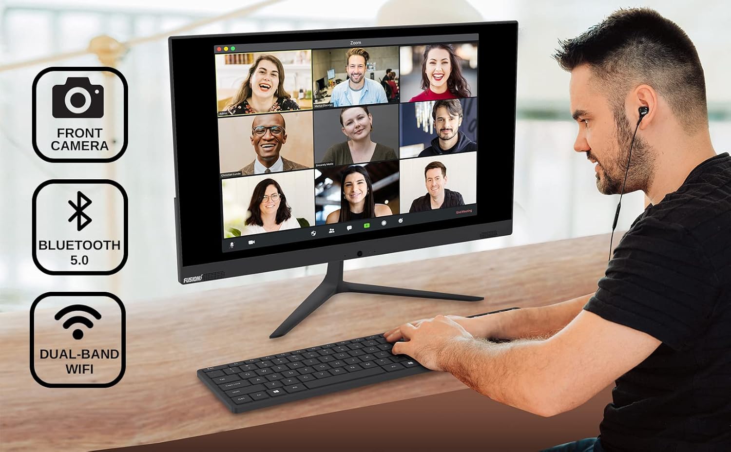 Fusion5 23.8 Full HD IPS All-in-One Desktop Computer with Windows 11 - Quad-Core, 4GB RAM, 128GB SSD, Dual-Band WiFi, Expandable HDD - AIO PC with Front Camera, Wireless Keyboard, Mouse · v6