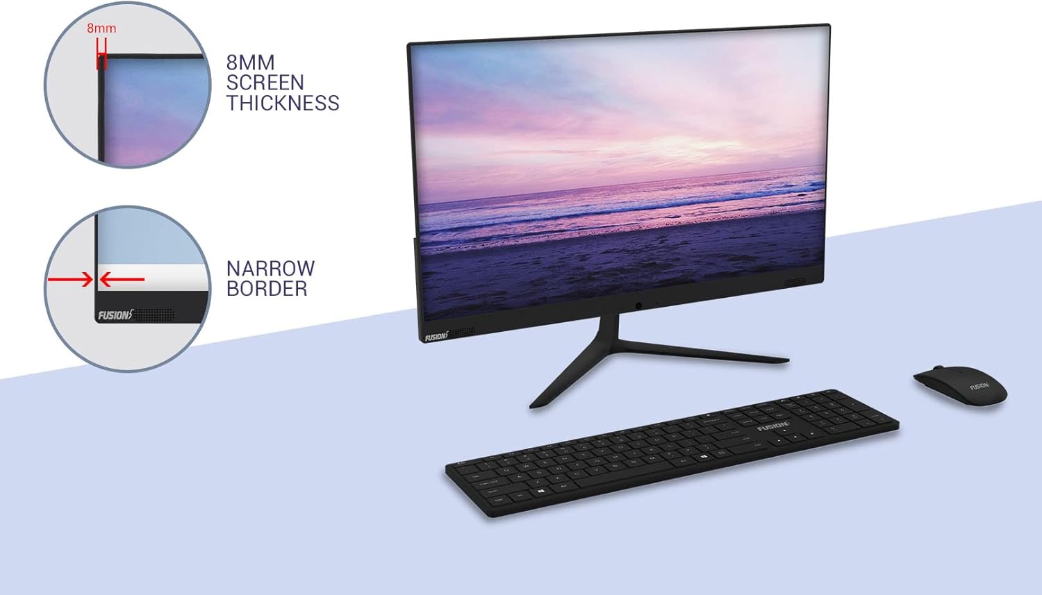 Fusion5 23.8 Full HD IPS All-in-One Desktop Computer with Windows 11 - Quad-Core, 4GB RAM, 128GB SSD, Dual-Band WiFi, Expandable HDD - AIO PC with Front Camera, Wireless Keyboard, Mouse · v6