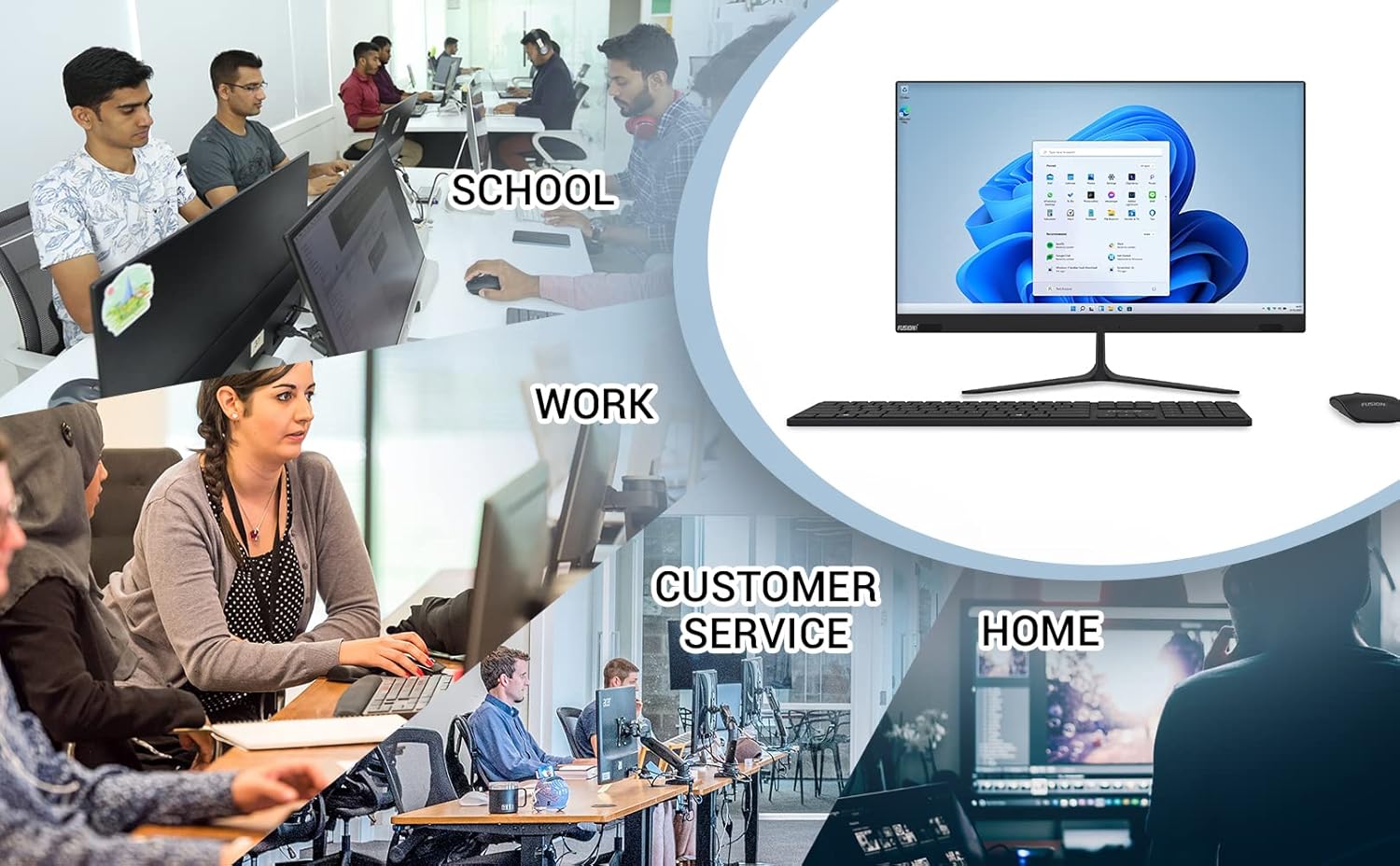 Fusion5 23.8 Full HD IPS All-in-One Desktop Computer with Windows 11 - Quad-Core, 4GB RAM, 128GB SSD, Dual-Band WiFi, Expandable HDD - AIO PC with Front Camera, Wireless Keyboard, Mouse · v6