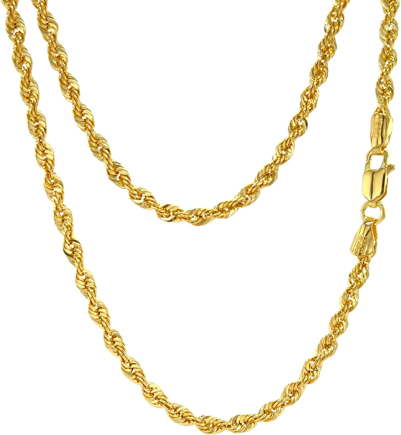JEWELHEART 14K and 10K Real Gold Rope Chain - 2.6mm 3.1mm 3.5mm 4.4mm 4.9mm Diamond Cut Twist Link Chain For Men - Dainty Yellow Gold Pendant Necklace For Women 16 18" 20" 22" 24" · v2