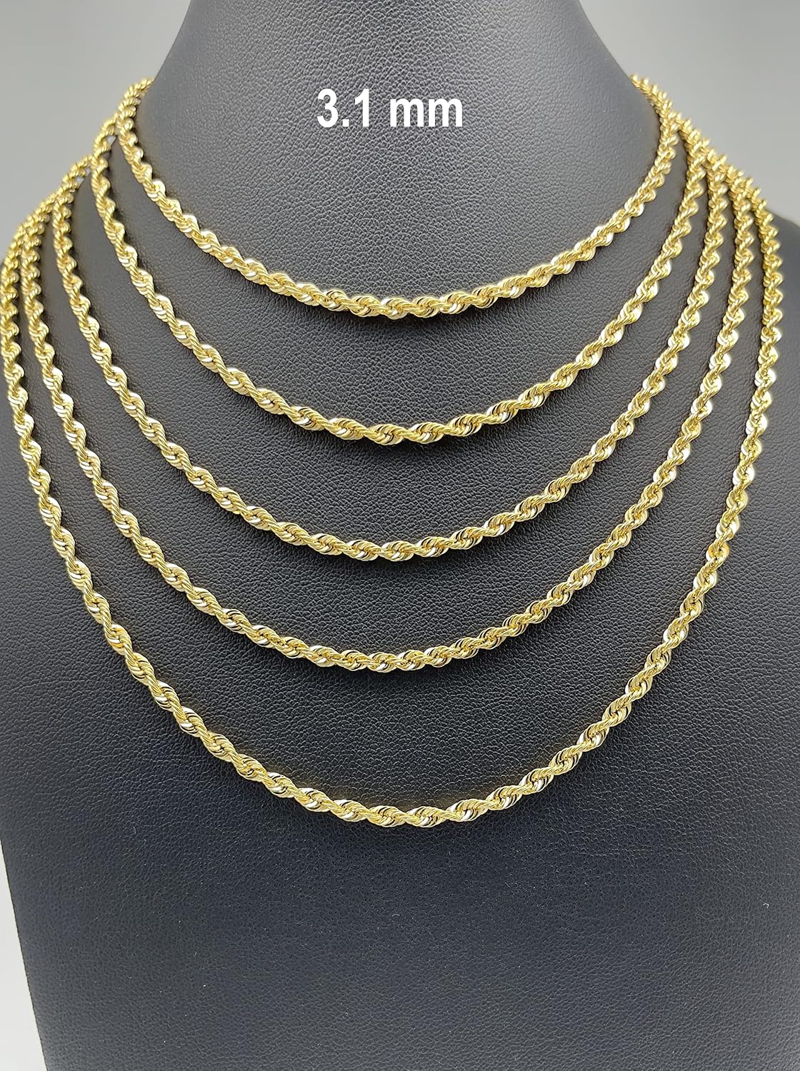 JEWELHEART สร้อยเชือกทองคำแท้ 14K และ 10K - 2.6 มม. 3.1 มม. 3.5 มม. 4.4 มม. 4.9 มม. สร้อยแบบบิดตัดเพชรสำหรับผู้ชาย - สร้อยคอจี้ทองคำเหลืองสวยงามสำหรับผู้หญิง 16 18\ 20\ 22\ 24\