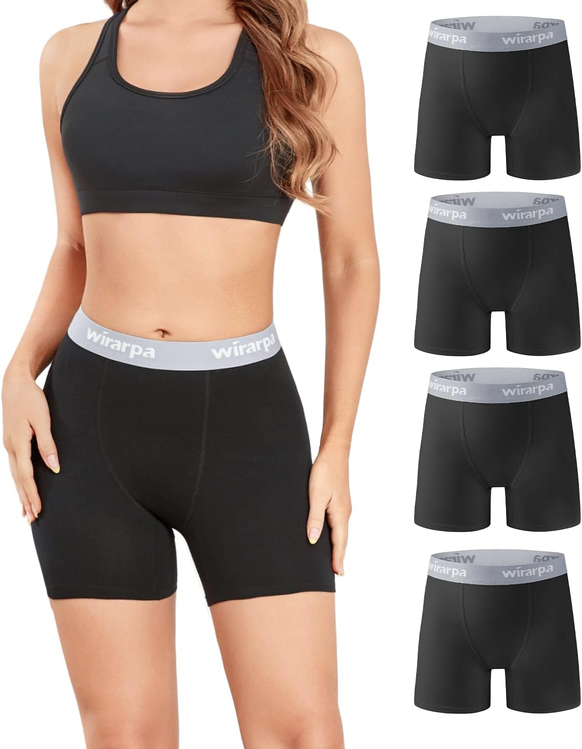 wirarpa Womens Boxer Briefs Cotton Underwear Anti Chafing Boy Shorts Panties 5.5 Inseam 4 Pack · v5