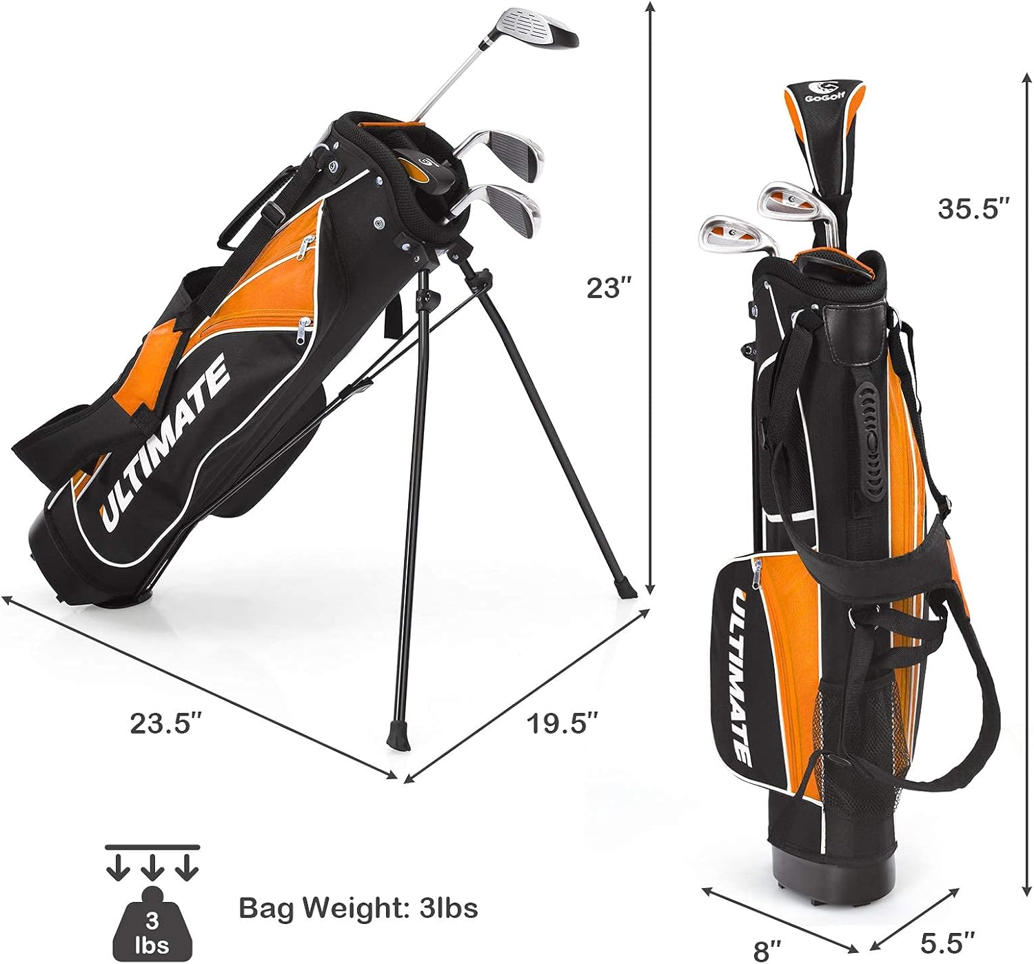 Junior Golf Clubs Set, Youth Golf Clubs w/Golf Stand Bag, 3# Fairway Wood, 7#  9# Irons, Putter amp; Head Cover, Kids Complete Golf Club Set for Boys Girls Toddlers · v3
