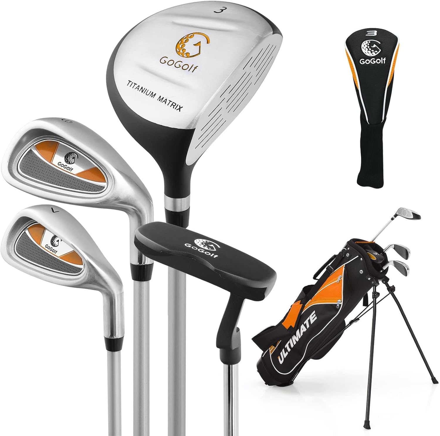 Junior Golf Clubs Set, Youth Golf Clubs w/Golf Stand Bag, 3# Fairway Wood, 7#  9# Irons, Putter amp; Head Cover, Kids Complete Golf Club Set for Boys Girls Toddlers · v3
