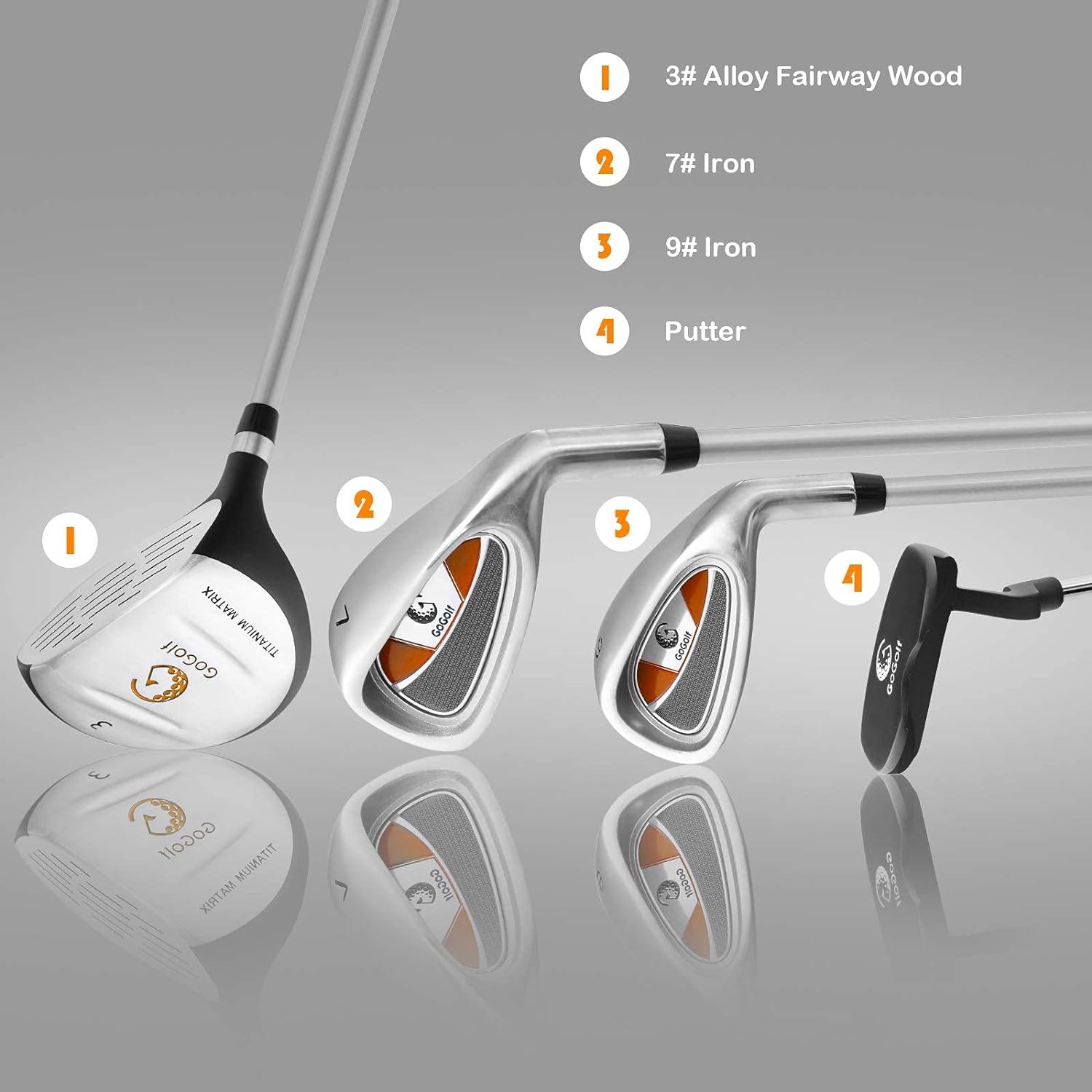 Junior Golf Clubs Set, Youth Golf Clubs w/Golf Stand Bag, 3# Fairway Wood, 7#  9# Irons, Putter amp; Head Cover, Kids Complete Golf Club Set for Boys Girls Toddlers · v3