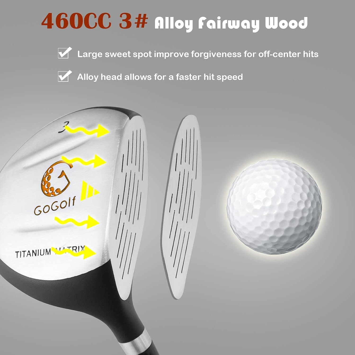 Junior Golf Clubs Set, Youth Golf Clubs w/Golf Stand Bag, 3# Fairway Wood, 7#  9# Irons, Putter amp; Head Cover, Kids Complete Golf Club Set for Boys Girls Toddlers · v3