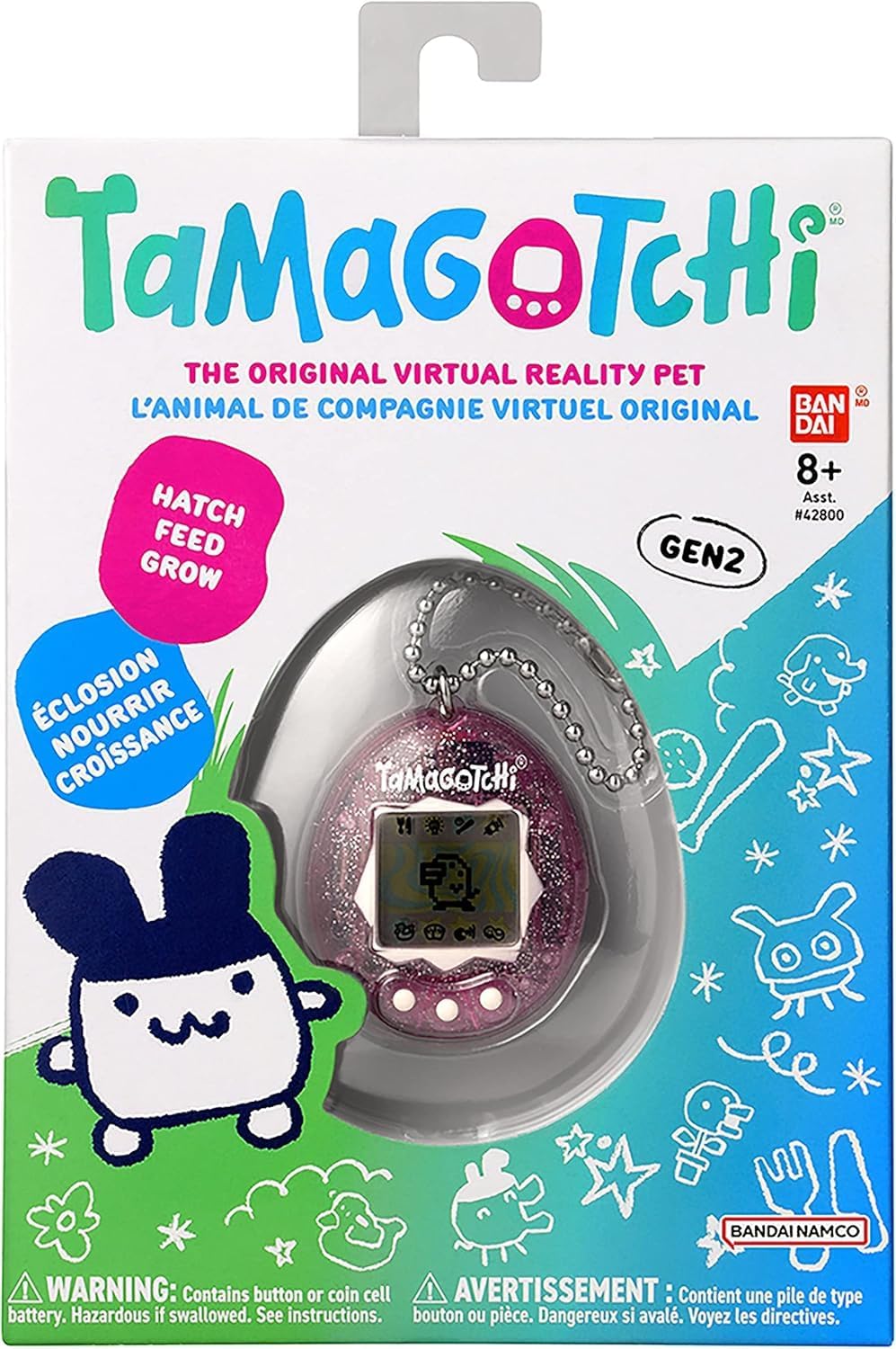 TAMAGOTCHI Bandai Original Pink Glitter Shell Original Cyber Pet 90s Adults and Kids Toy with Chain | Retro Virtual Pets are Great Boys and Girls Toys Or Gifts for Ages 8 · v4