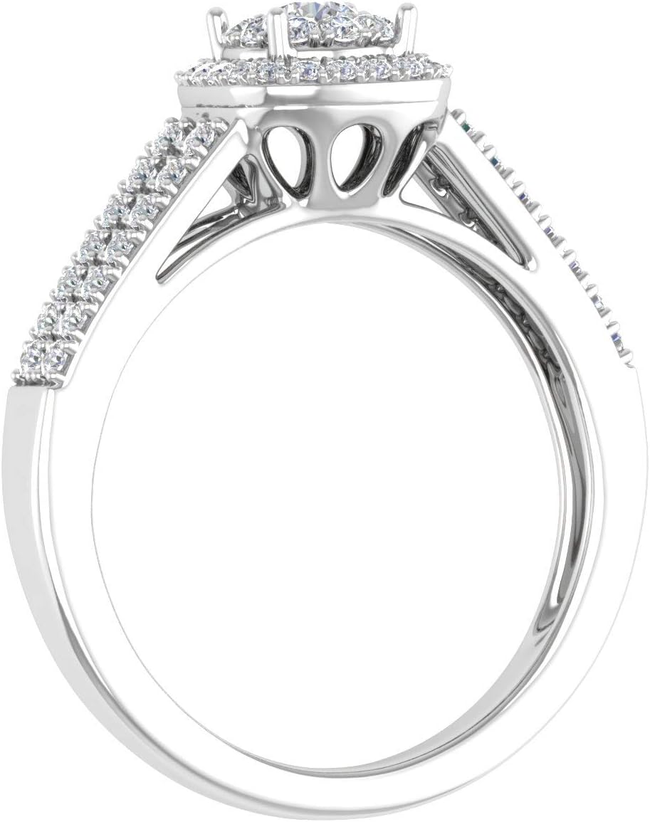 Anello di fidanzamento FINEROCK Halo con punta da 1/2 carati con diamanti con taglio a cuscino in oro massiccio 10 carati
