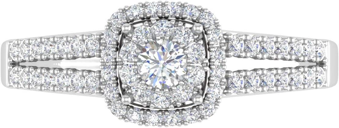 Anello di fidanzamento FINEROCK Halo con punta da 1/2 carati con diamanti con taglio a cuscino in oro massiccio 10 carati