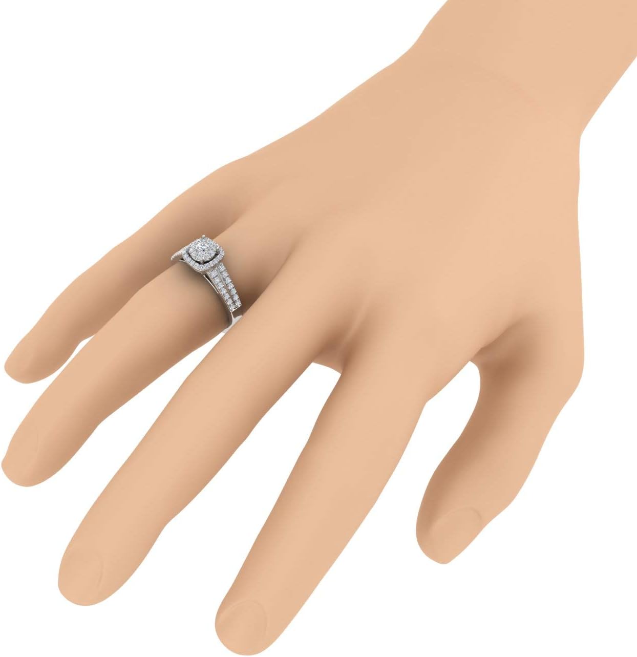 Anello di fidanzamento FINEROCK Halo con punta da 1/2 carati con diamanti con taglio a cuscino in oro massiccio 10 carati