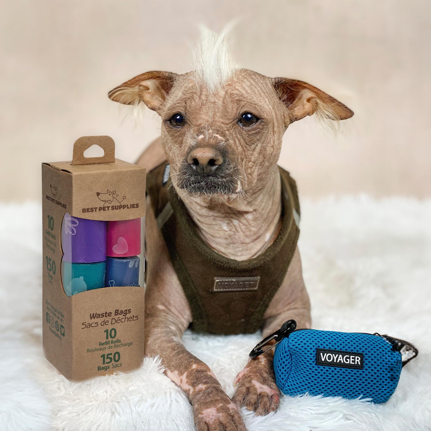 Best Pet Supplies Dog Poop Bags for Waste (150 Bags) Refuse Cleanup, Doggy Roll Replacements for Outdoor Puppy Walking and Travel, Leak Proof and Tear Resistant, Thick Plastic - Assorted Colors
