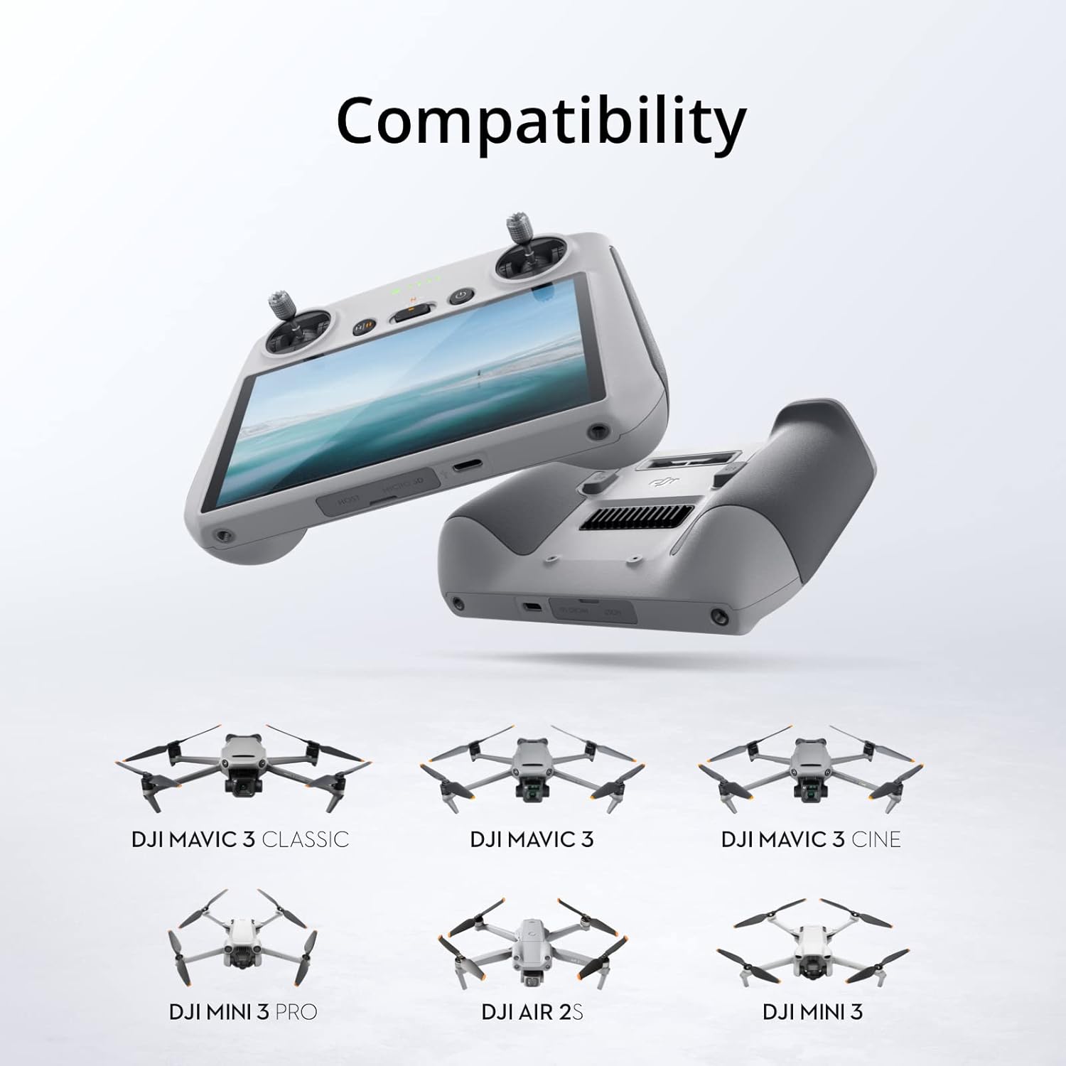 DJI RC, telecomando con corpo leggero, schermo FHD, batteria 4 ore, stick di controllo di precisione, trasmissione O3