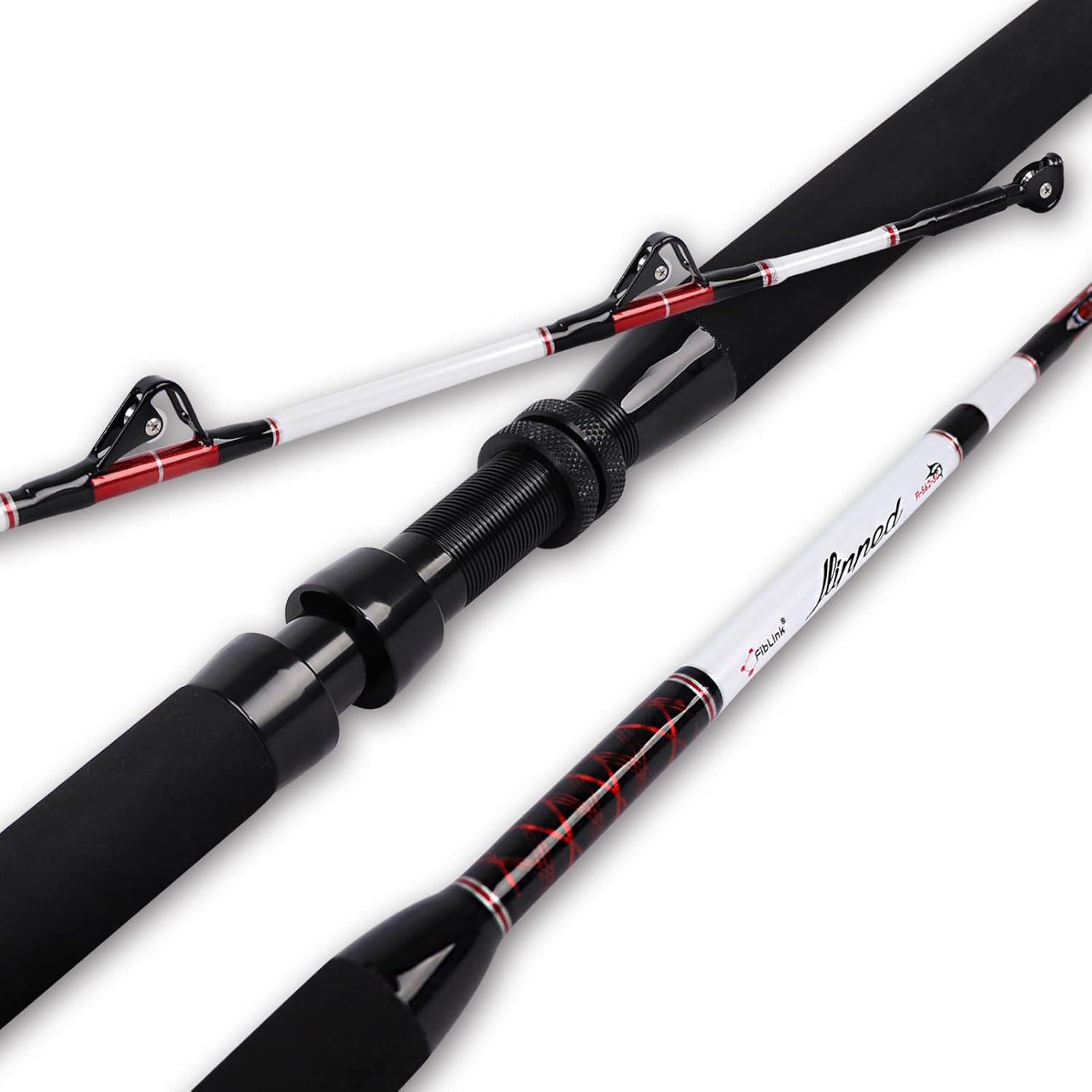 Fiblink Trolling Rod Saltwater Deep Dropper Big Game Rod Conventional Boat Roller Rod Carbon Fishing Pole (2 Pieces - 56 - 30-50lbs) · v3