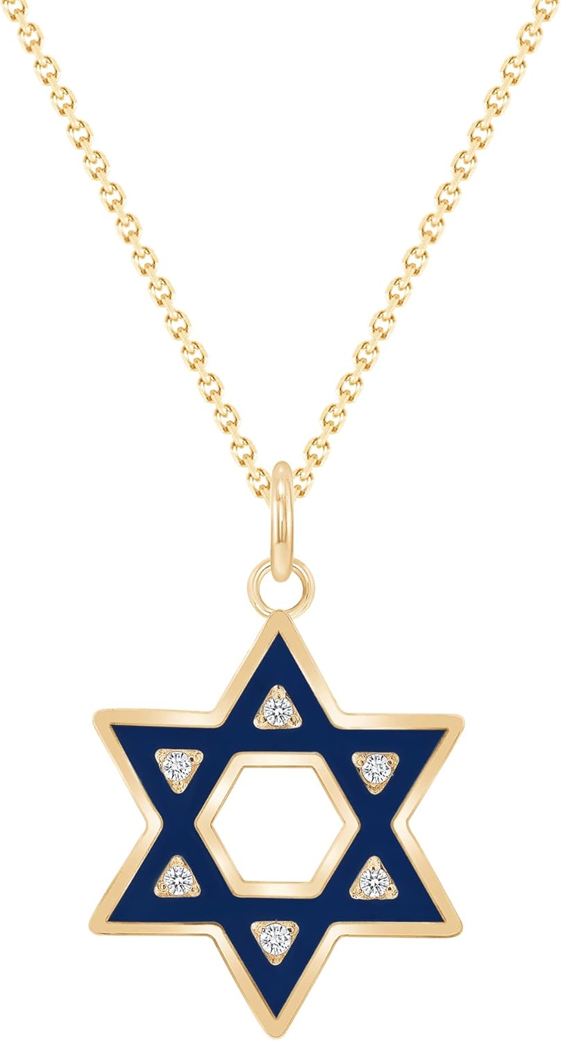 Pome Jewish Star of David Diamond Pendant Necklace in Solid 14k Gold, Made in America · v2