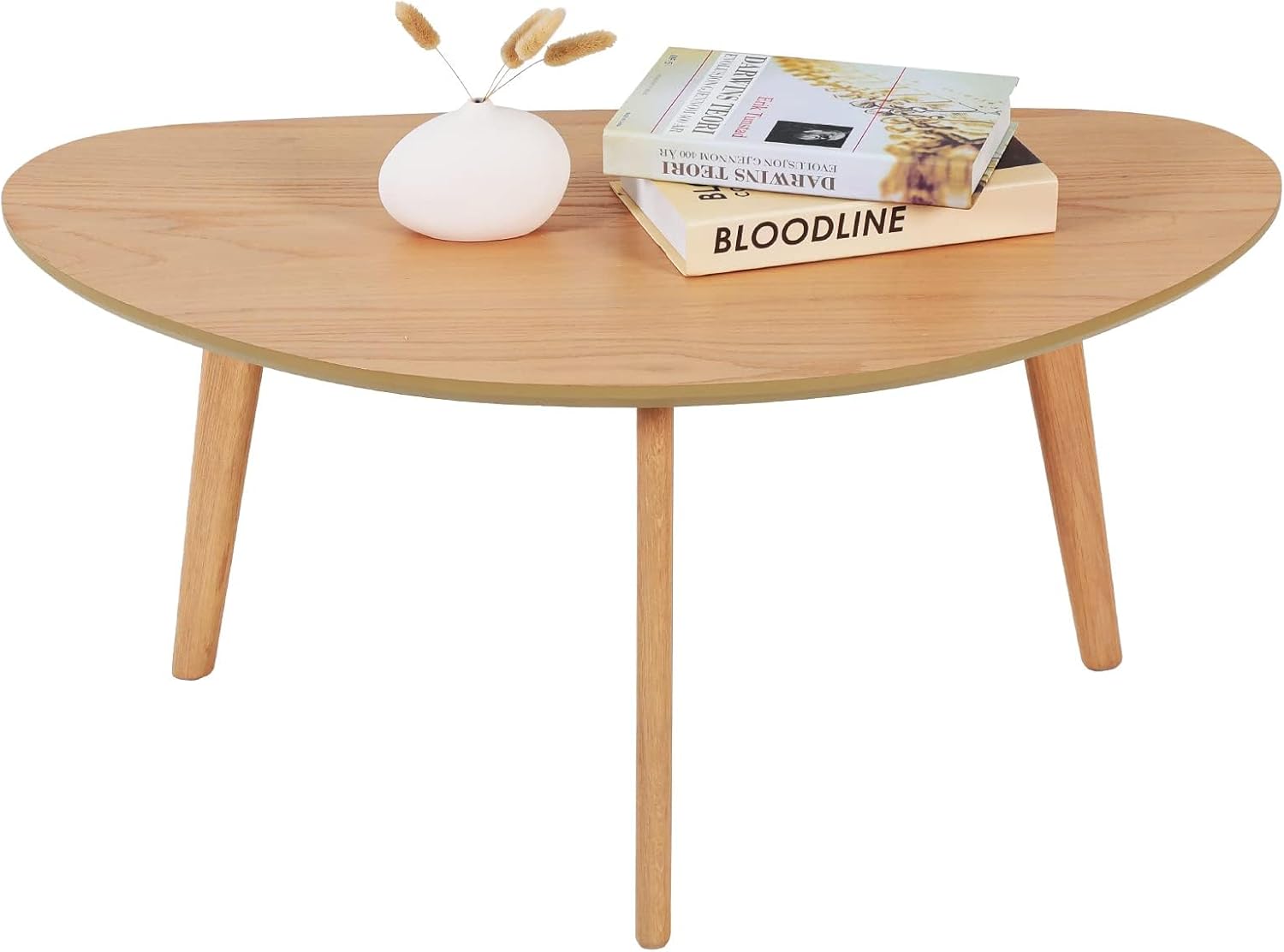 Small Oval Coffee Table Mid Century Modern for Living Room Center Minimalist Display Coffe Table,Nature Wood,18.9 D x 33.47" W 15.75" H · v2