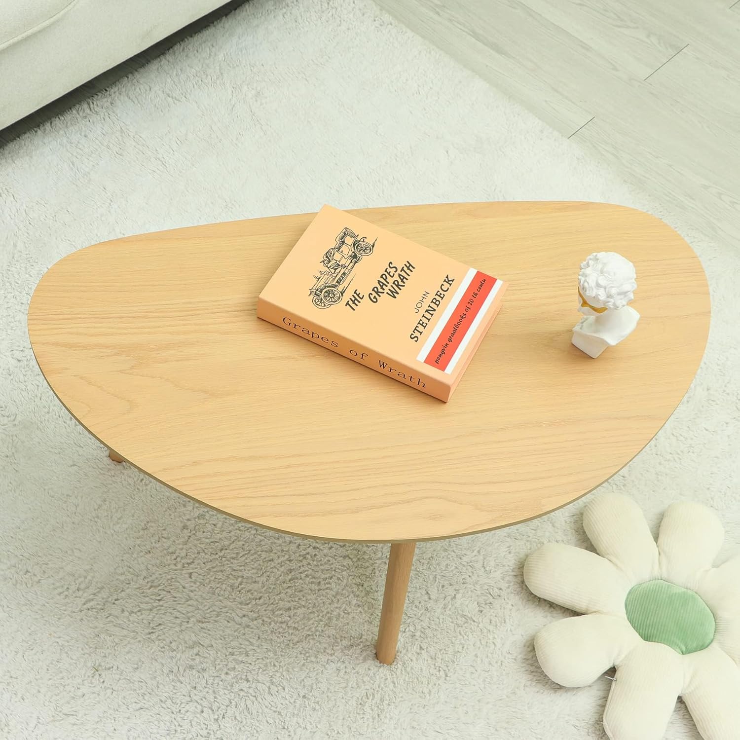 Small Oval Coffee Table Mid Century Modern for Living Room Center Minimalist Display Coffe Table,Nature Wood,18.9 D x 33.47" W 15.75" H · v2