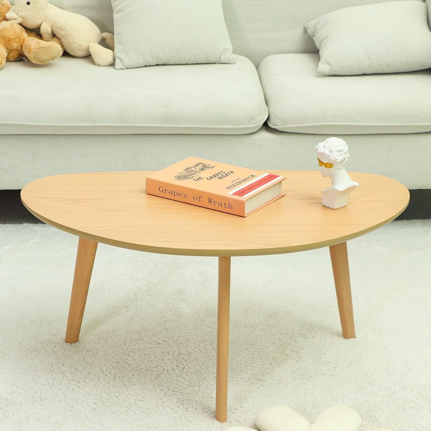Small Oval Coffee Table Mid Century Modern for Living Room Center Minimalist Display Coffe Table,Nature Wood,18.9 D x 33.47" W 15.75" H · v2