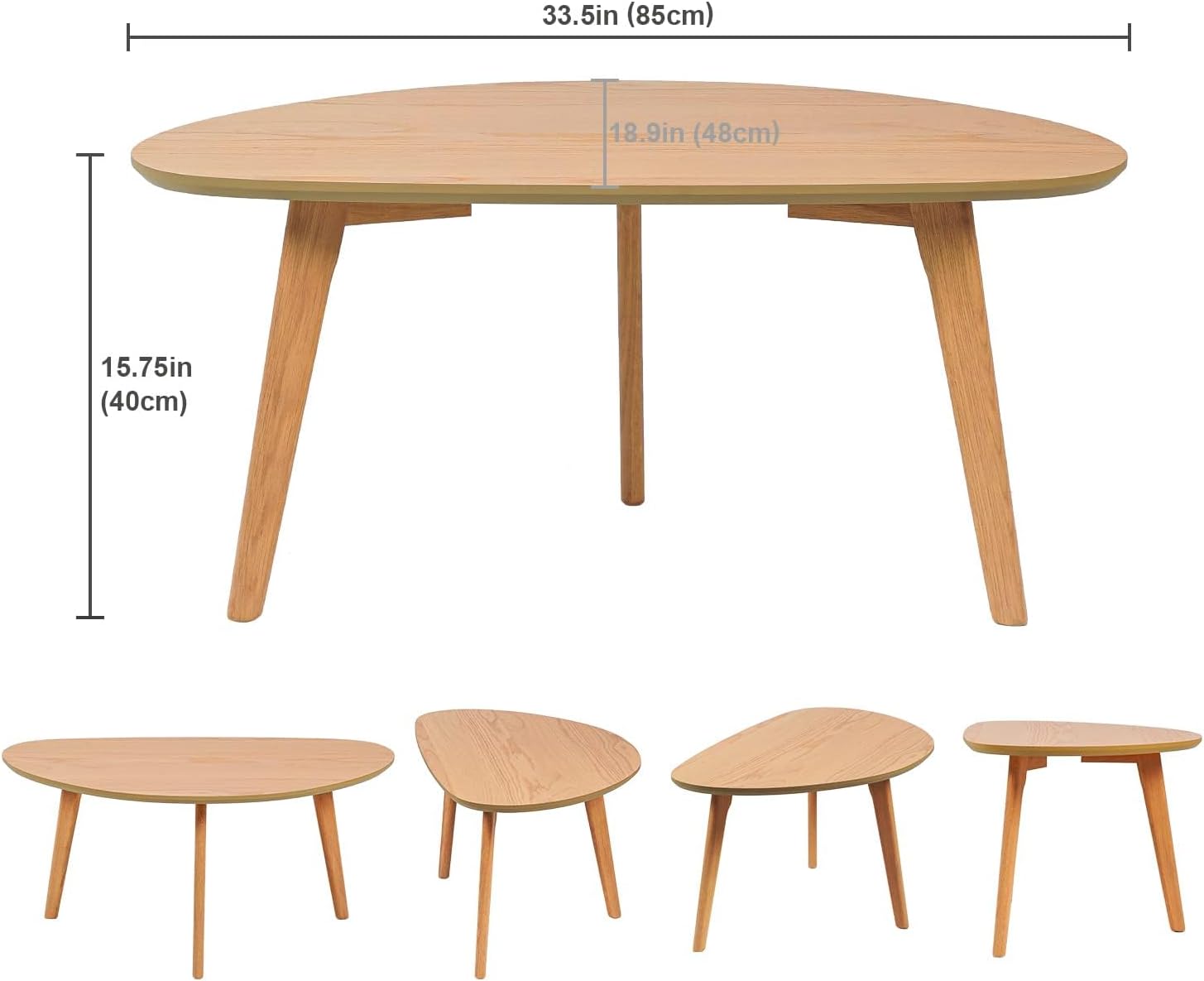 Small Oval Coffee Table Mid Century Modern for Living Room Center Minimalist Display Coffe Table,Nature Wood,18.9 D x 33.47" W 15.75" H · v2