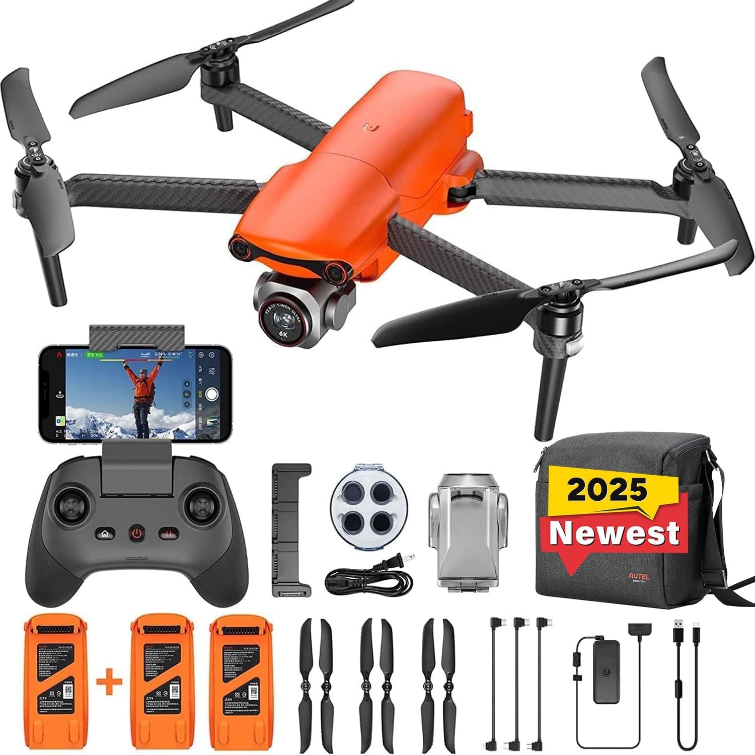 Pacchetto Autel Robotics EVO Lite Plus Premium, drone CMOS da 1' con telecamera HDR 6K, 40 minuti, Gimbal a 3 assi UAV, prevenzione ostacoli a 3 vie, trasmissione 7,4 miglia, combinazione Lite Fly More (arancione)