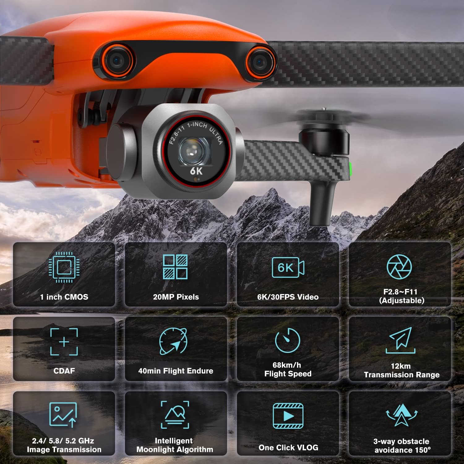 Autel Robotics EVO Lite Plus Premium Bundle, 1' CMOS Drone with 6K HDR Camera, 40 Minutes, 3 Axis Gimbal UAV 3-Way Obstacle Avoidance, 7.4 Miles Transmission, Lite  Fly More Combo (Orange) · v4