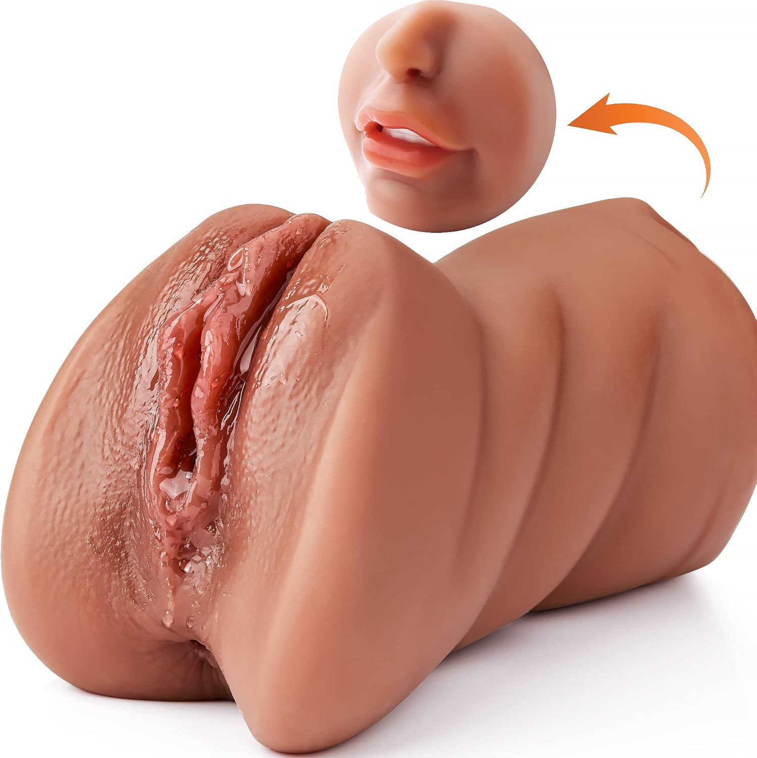 Masturbadores masculinos de bolsillo 3 en 1 con rostro realista, muñeca sexual con boca texturizada realista, vagina y ano apretado, masturbador masculino para acariciar garganta profunda, juguetes sexuales orales para adultos (marrón)