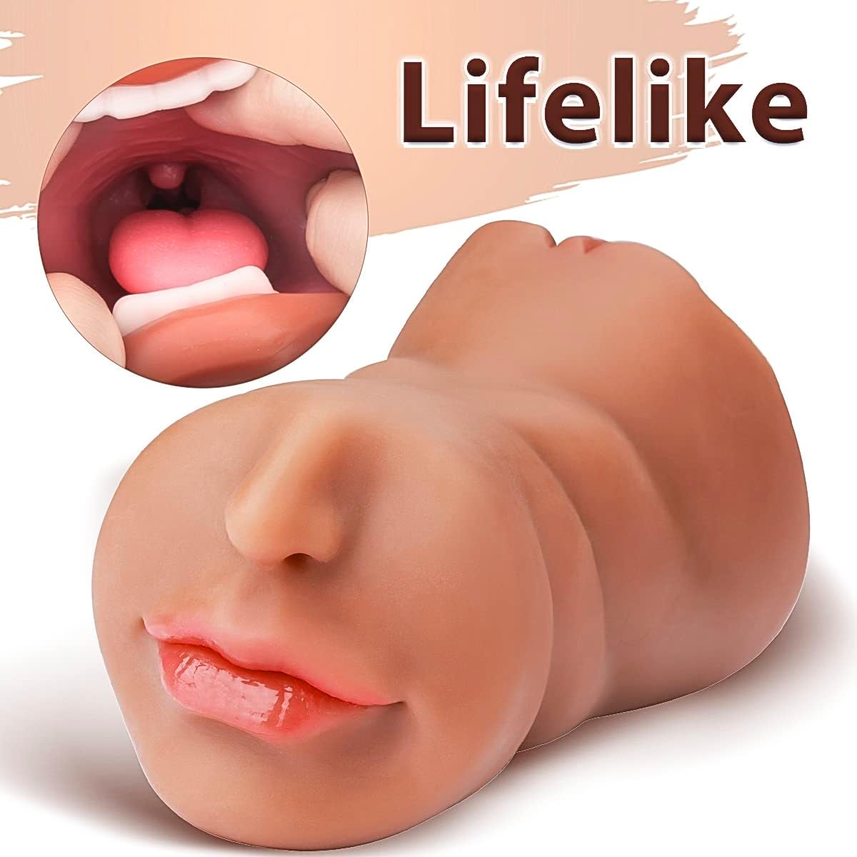 Masturbatori maschili tascabili 3 in 1 con viso realistico, sex doll con bocca ruvida realistica, vagina e ano stretto, masturbatore maschile, strofinacci per gola profonda, giocattoli sessuali orali per adulti per uomini (marrone)