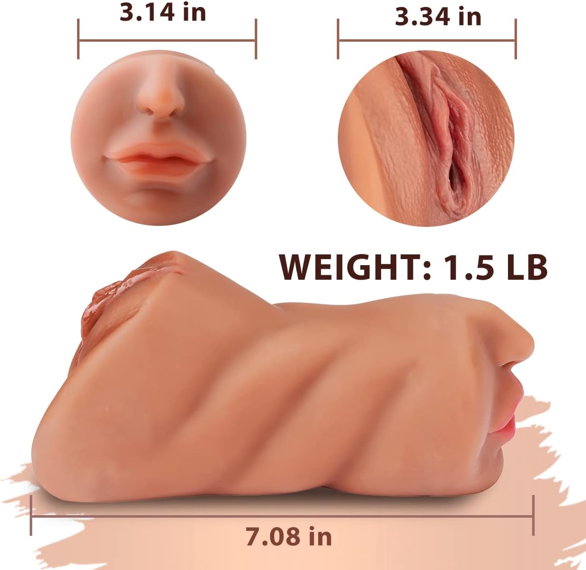 Masturbatori maschili tascabili 3 in 1 con viso realistico, sex doll con bocca ruvida realistica, vagina e ano stretto, masturbatore maschile, strofinacci per gola profonda, giocattoli sessuali orali per adulti per uomini (marrone)